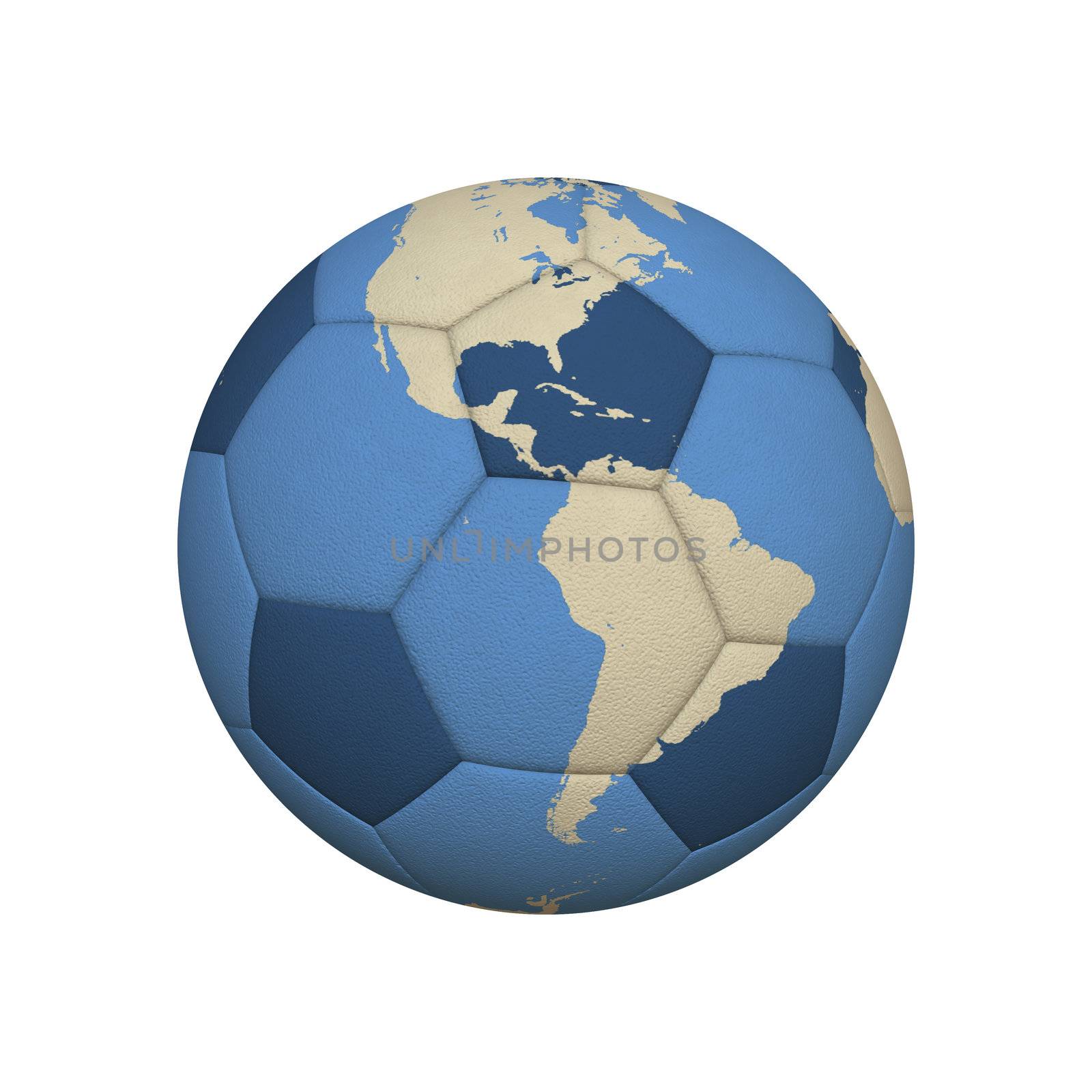 World Map on a Soccer Ball Centered on American Continent (jpeg file has clipping path)