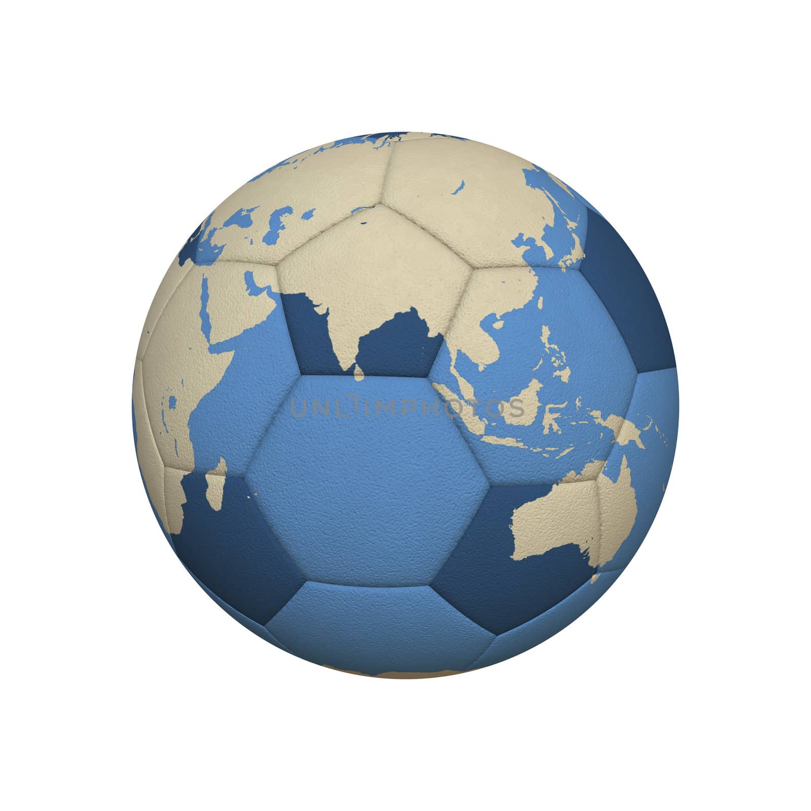 World Map on a Soccer Ball Centered on Asian Continent (jpeg file has clipping path)