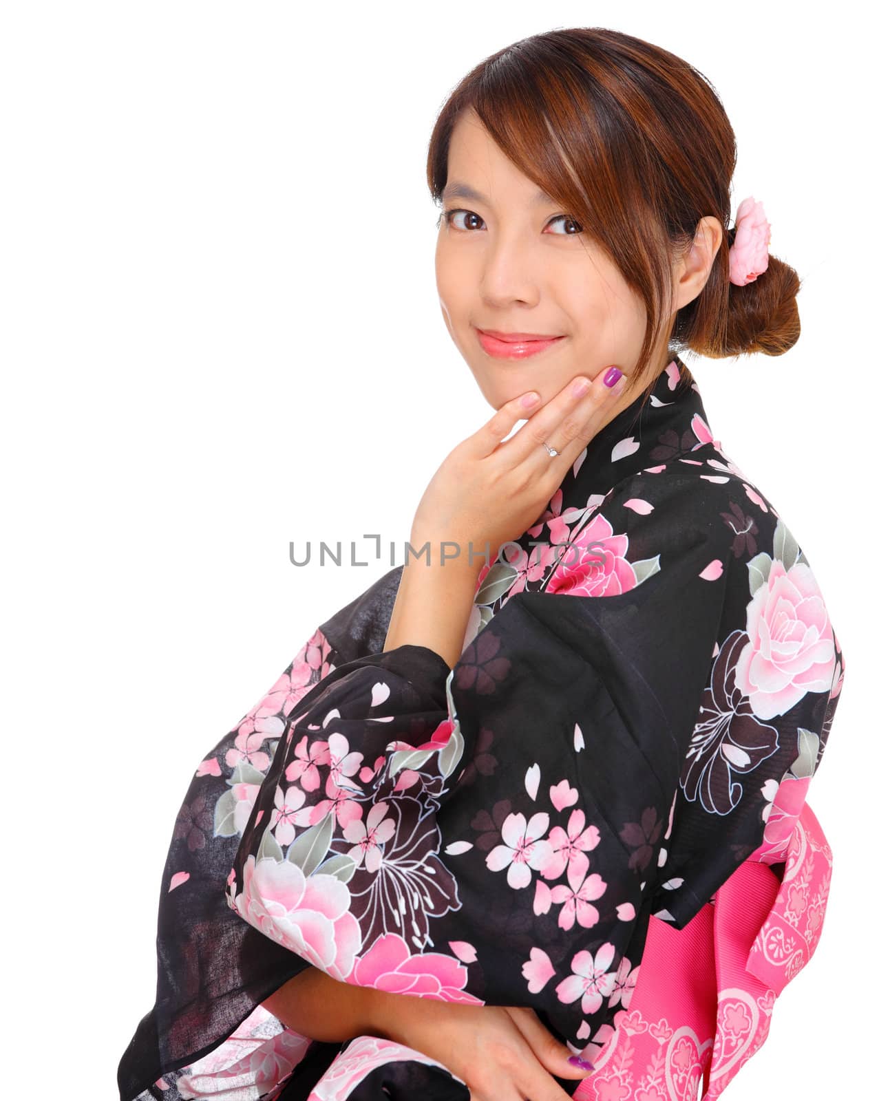 young woman wearing Japanese kimono