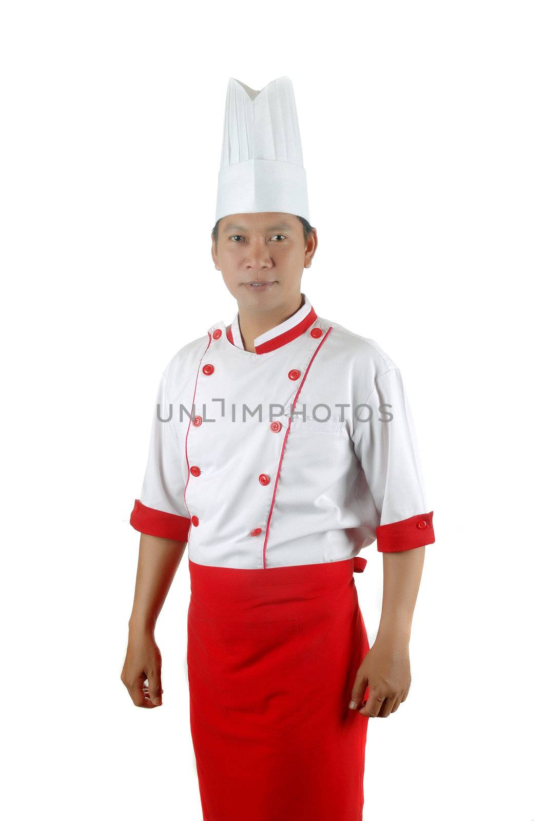 asian chef portrait isolated on white background