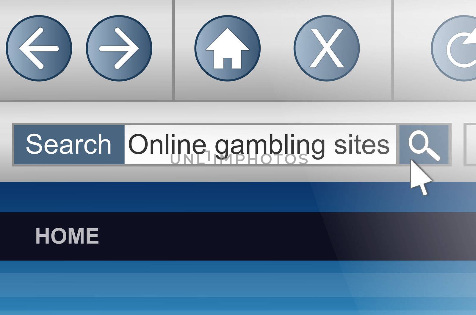 Illustration depicting a computer screen shot with an online gambling search concept.
