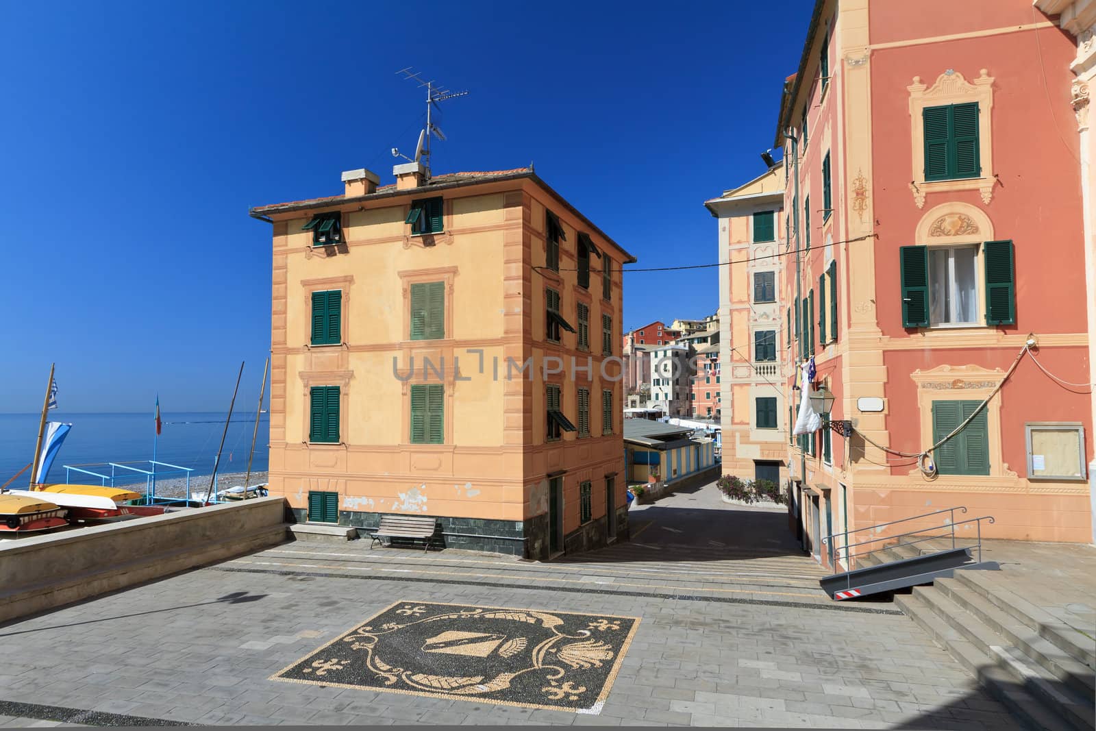 small square in Sori village, Liguria, Italy
