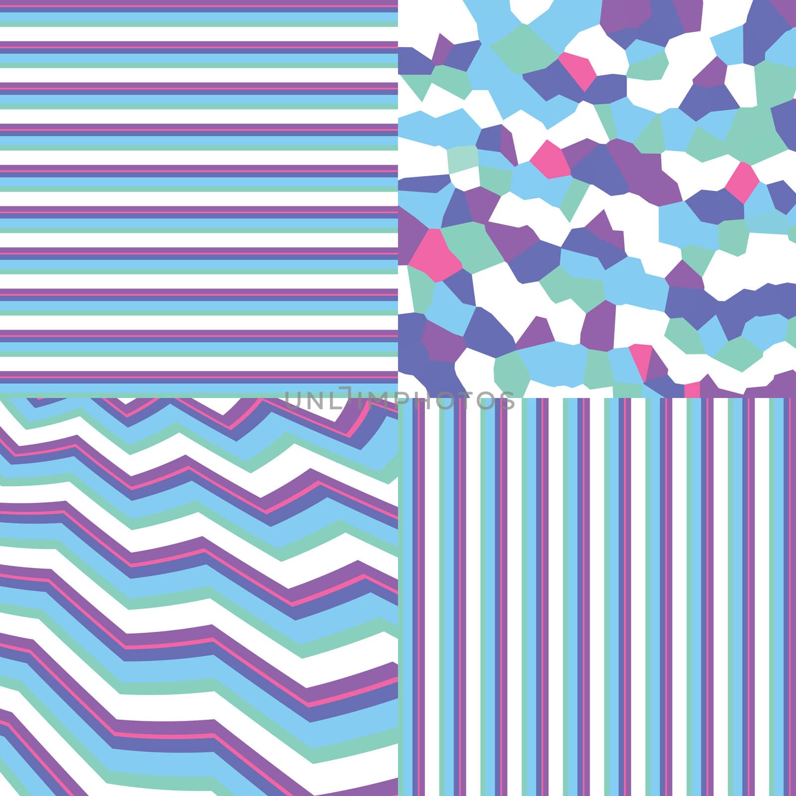 Four pattern variations using the same color scheme 