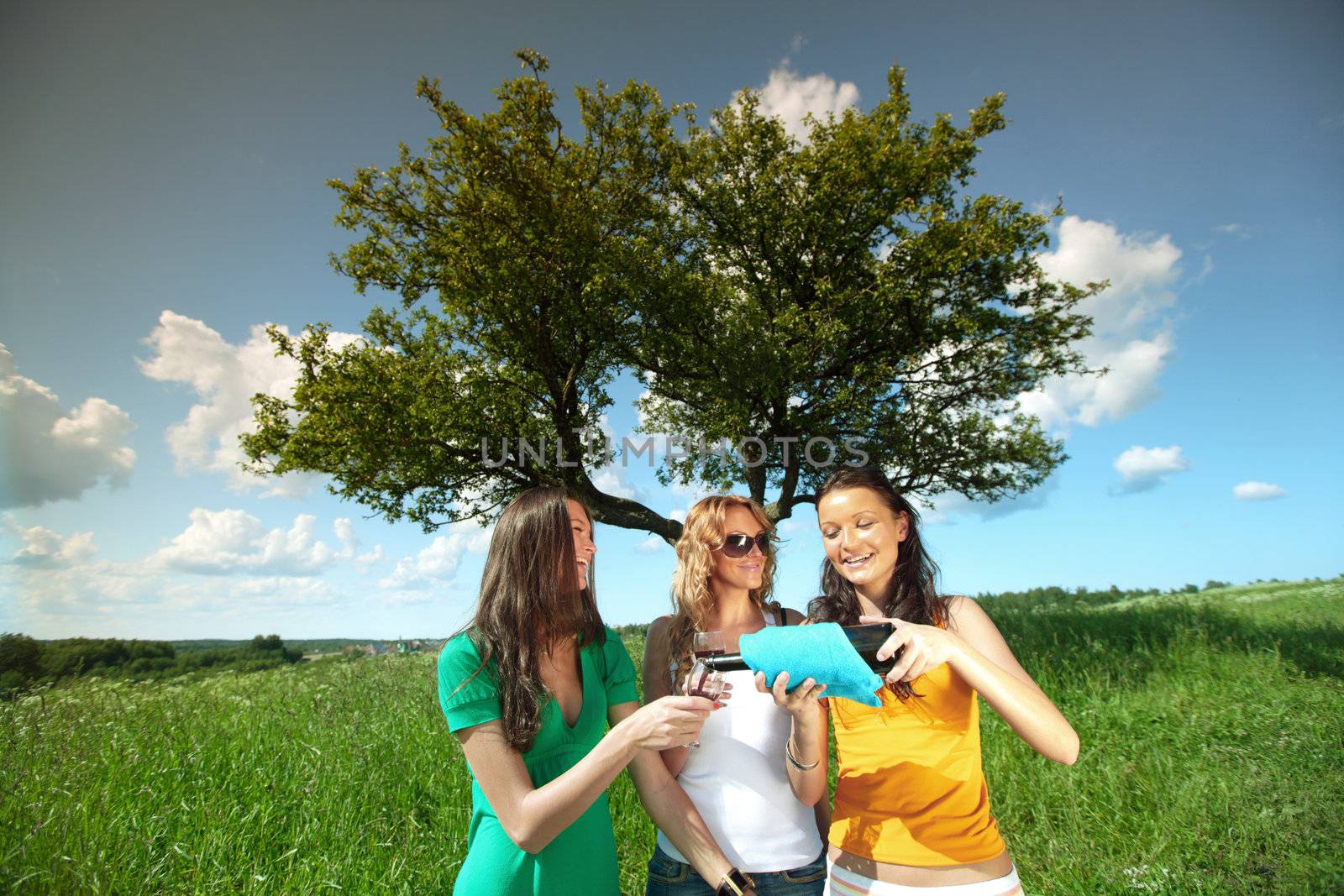 very fun girlfriends on picnic 