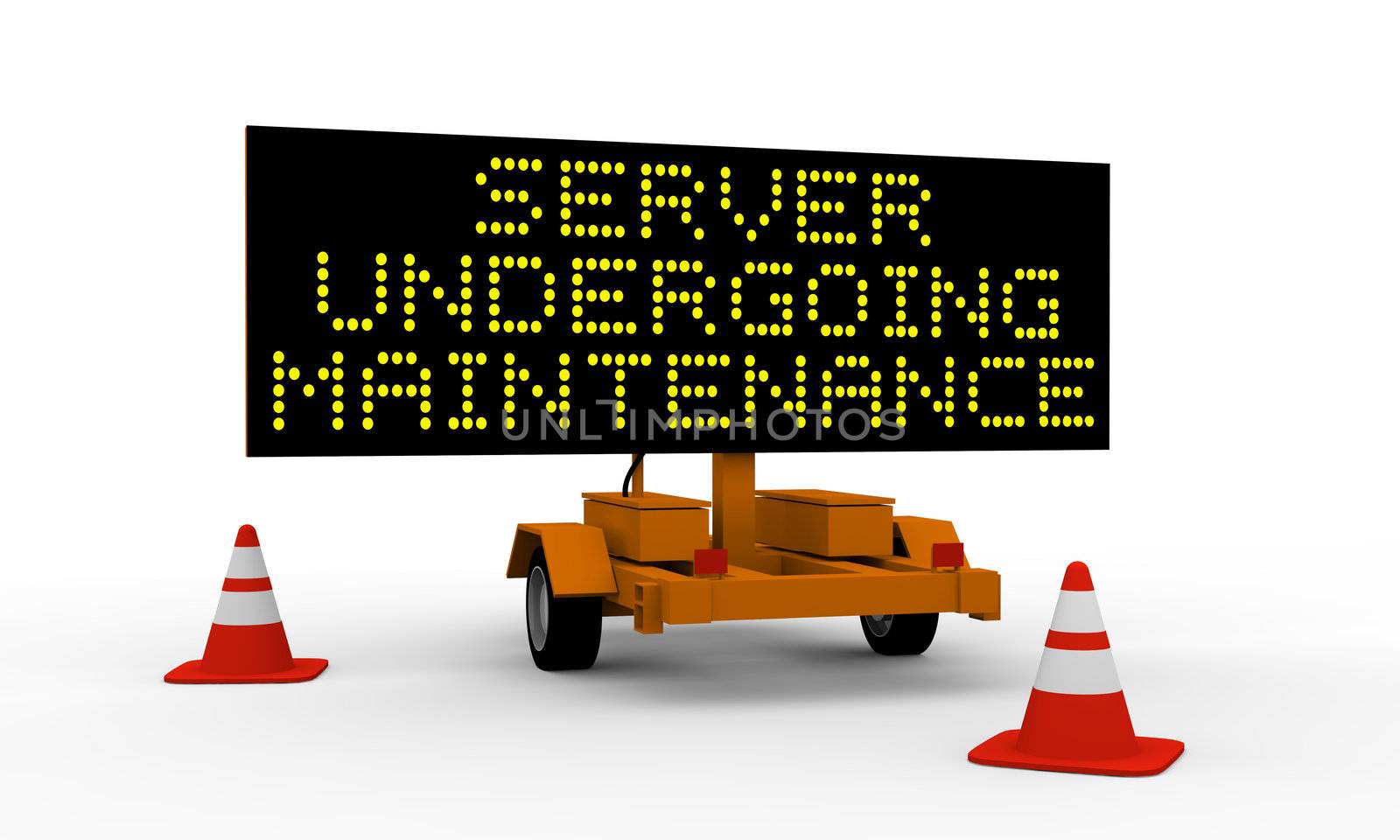 Black signboard on the top of a roadworks cart saying Undergoing maintenance