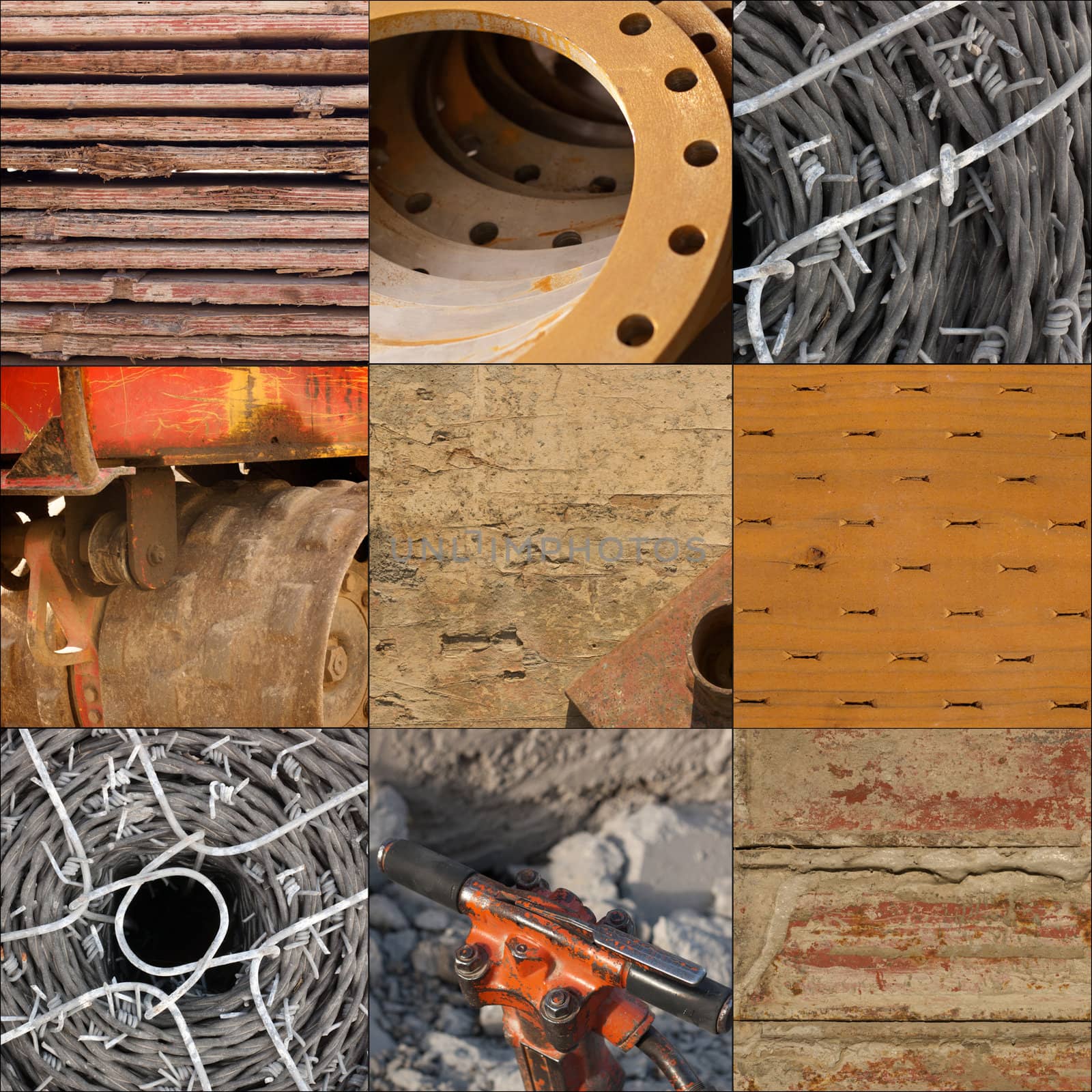 collage of construction materials used for building