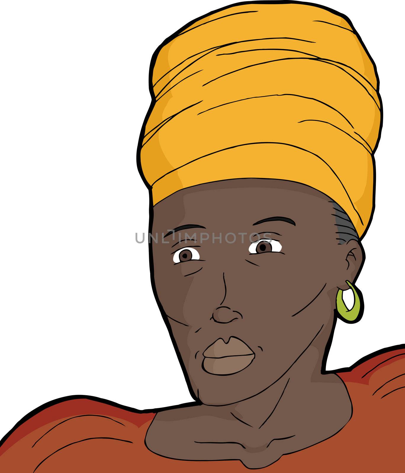 Muslim woman in traditional African clothing over white background