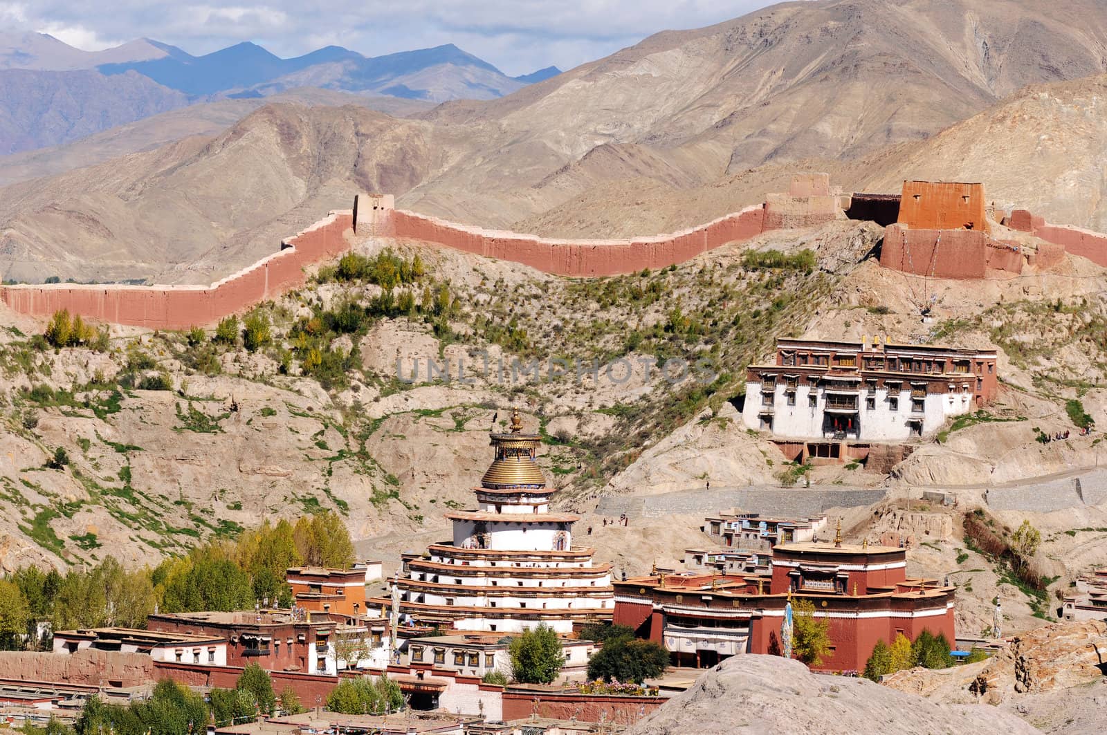 Famous landmark of Gyantse lamasery in Tibet