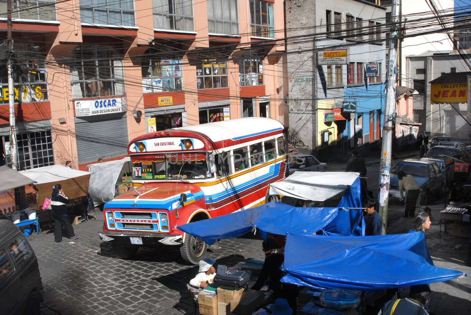 La Paz, Bolivia in June, 17 2006. Traditional means of transport in the city La Paz. The buses for the transportation of persons are colorful and cheerful