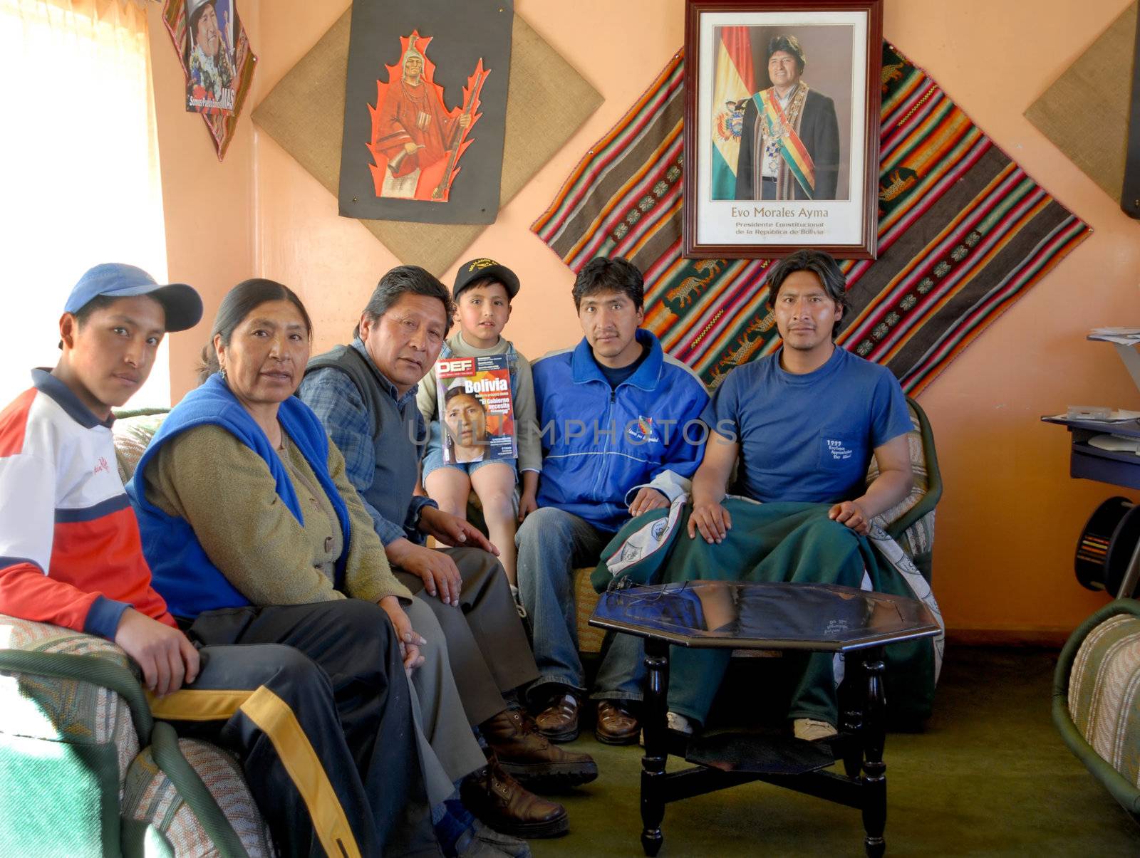 Oruro, Bolivia, June 14, 2006. Esther Morales sister of the President of Bolivia Evo Morales.Esther and her children and grandchildren at their home in Oruro