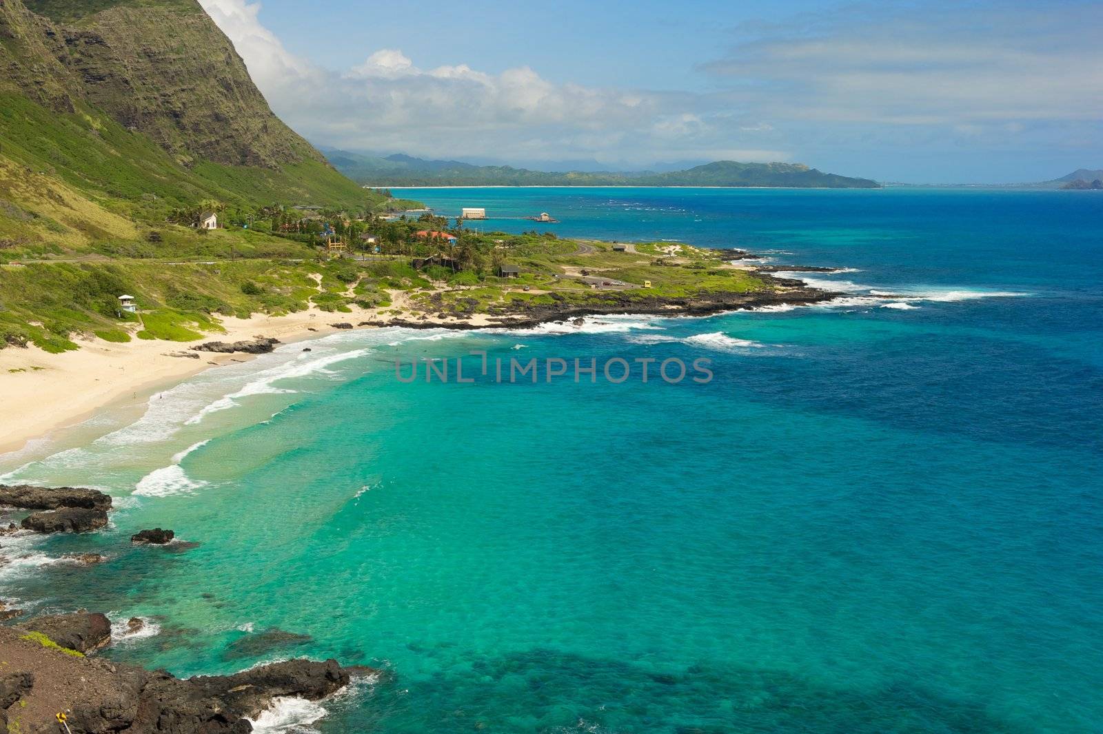 Oahu Small Town Near Cliffs by pixelsnap