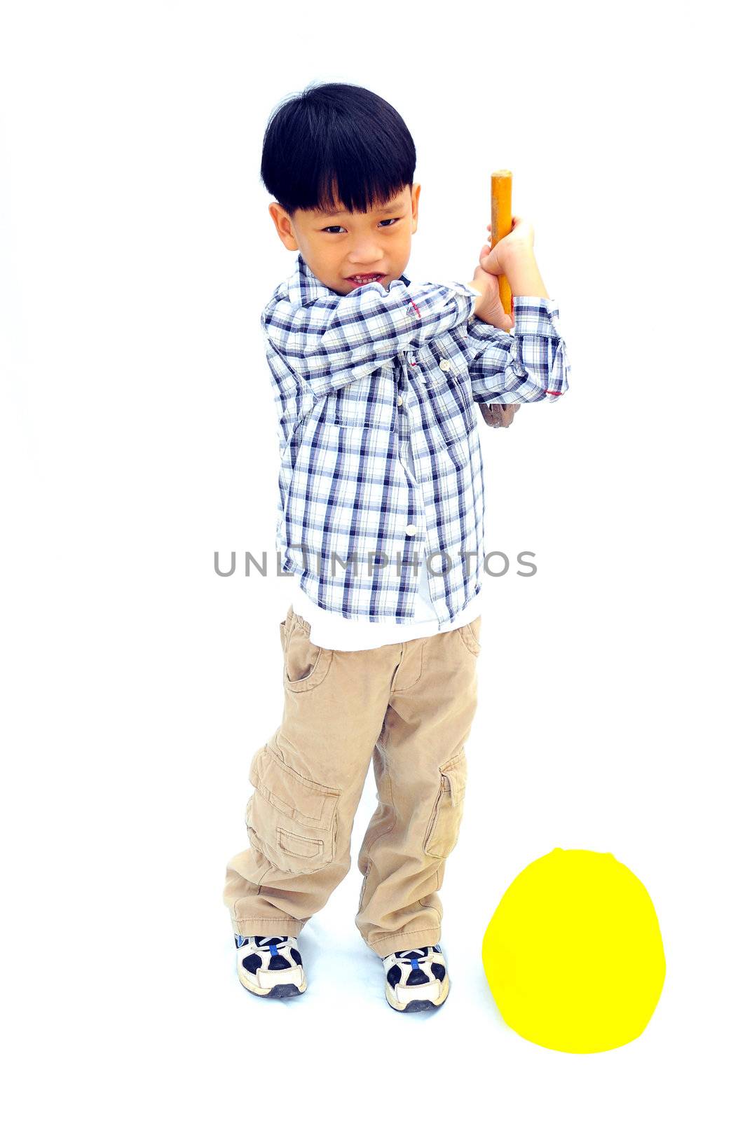 Asian Little boy with tools - isolated on white background