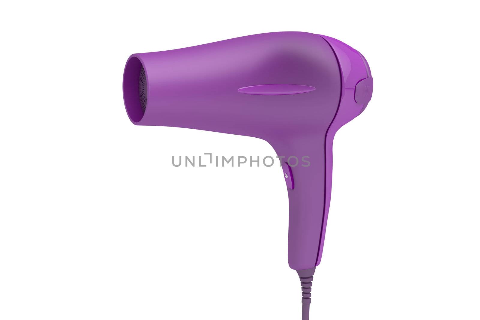 Purple hair dryer isolated on white