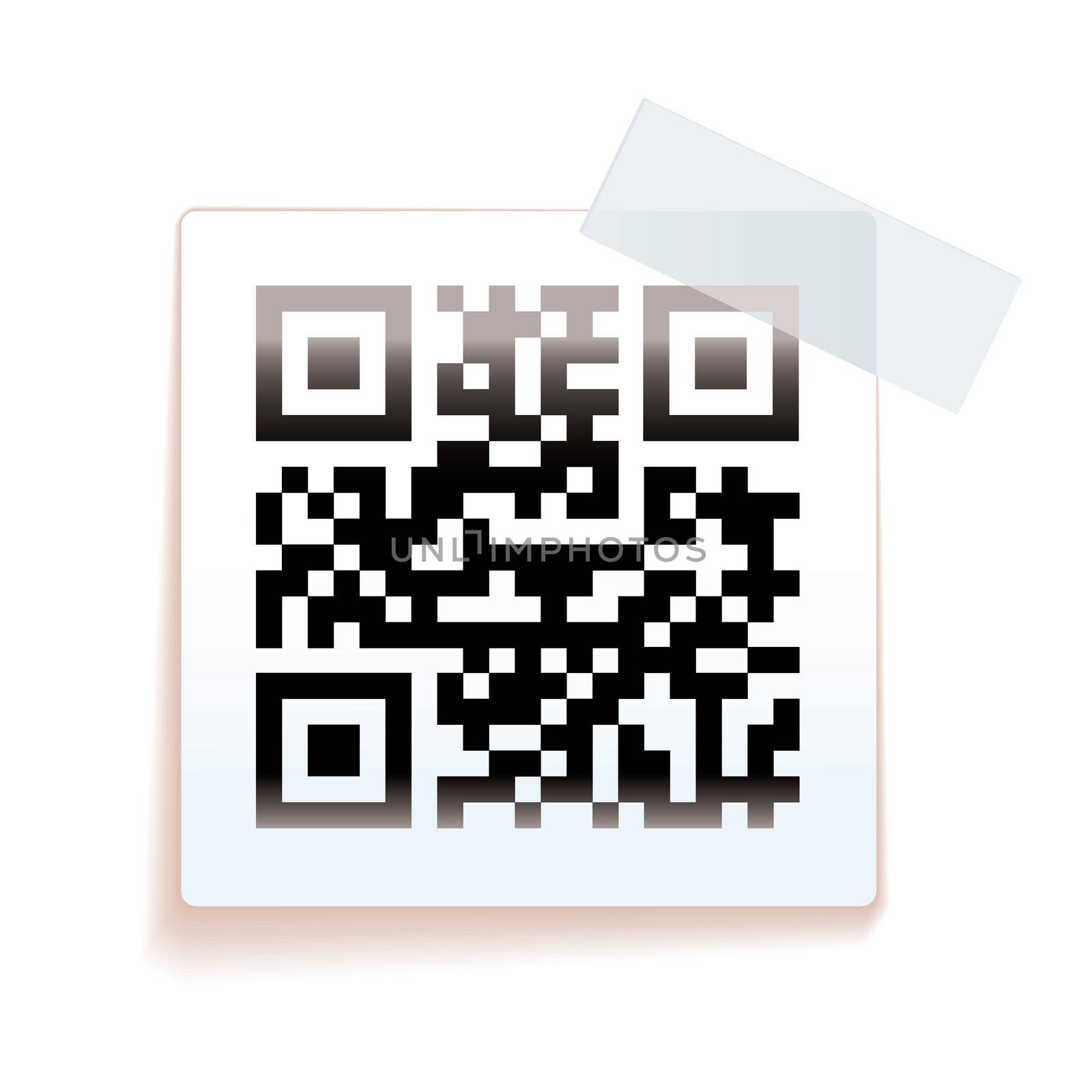 White square paper tag with sticky tape and sale QR code