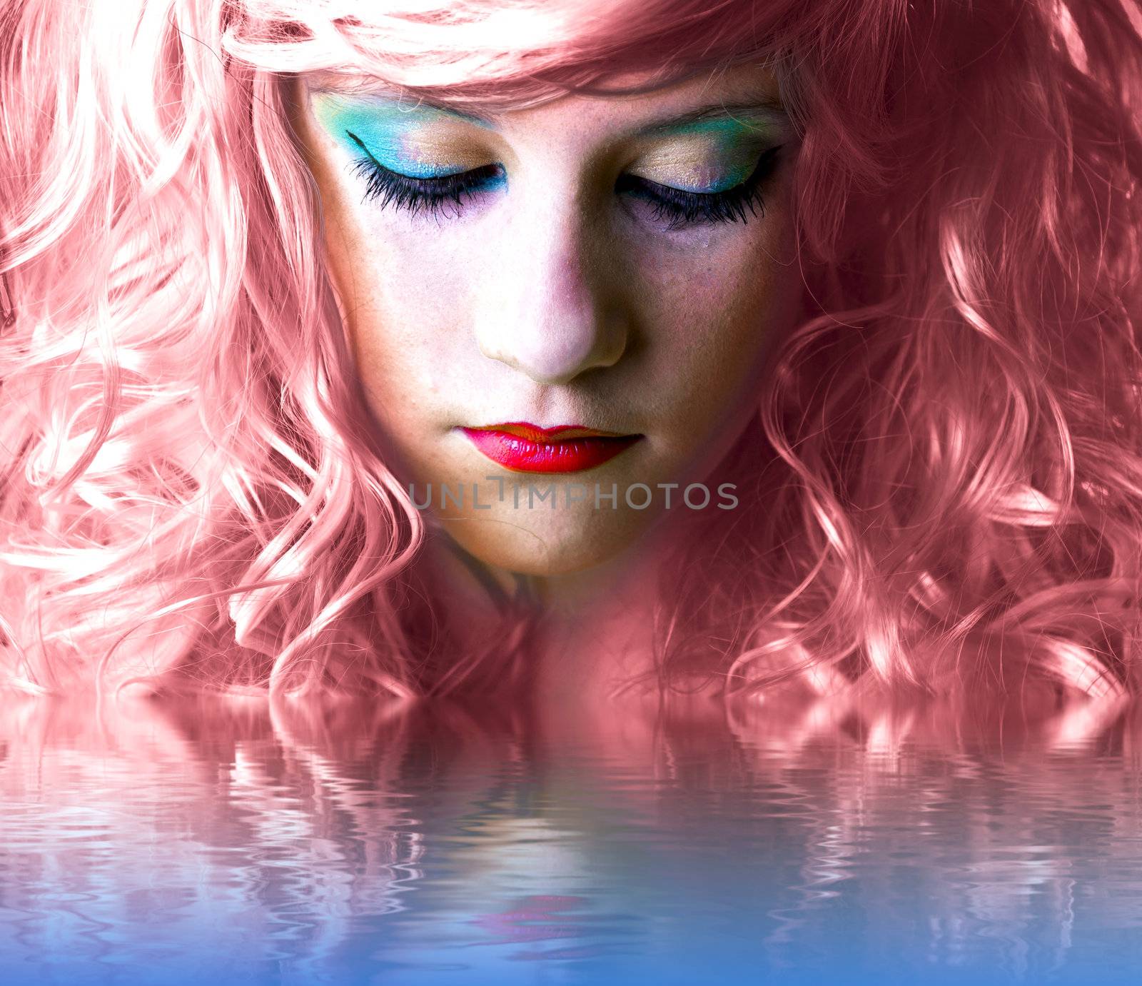 pink haired fairy girl in water reflection by FernandoCortes