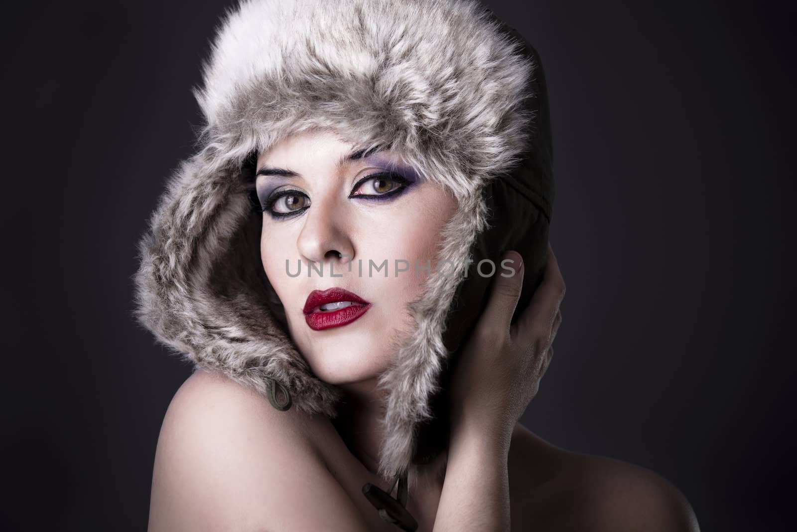 Sensual Beautiful Winter Woman. Perfect young woman with red lip by FernandoCortes