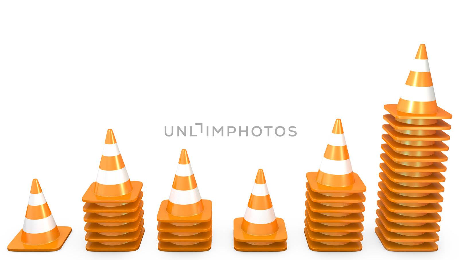 Graph of growth made of traffic cones, isolated on white background