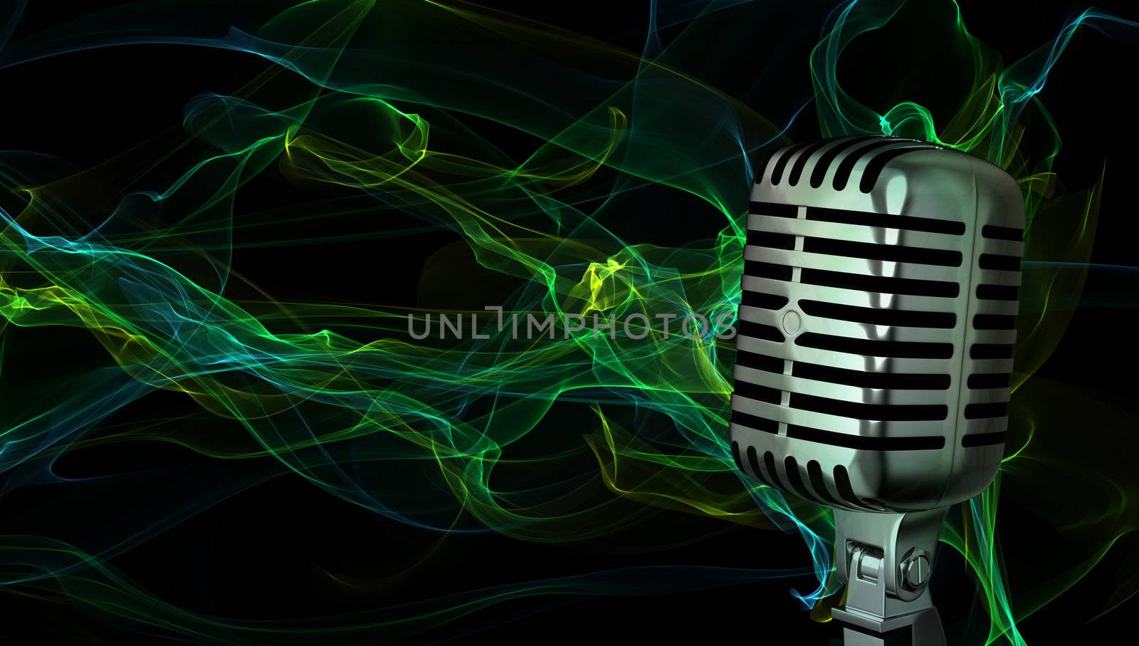 Classic microphone closeup on abstract background