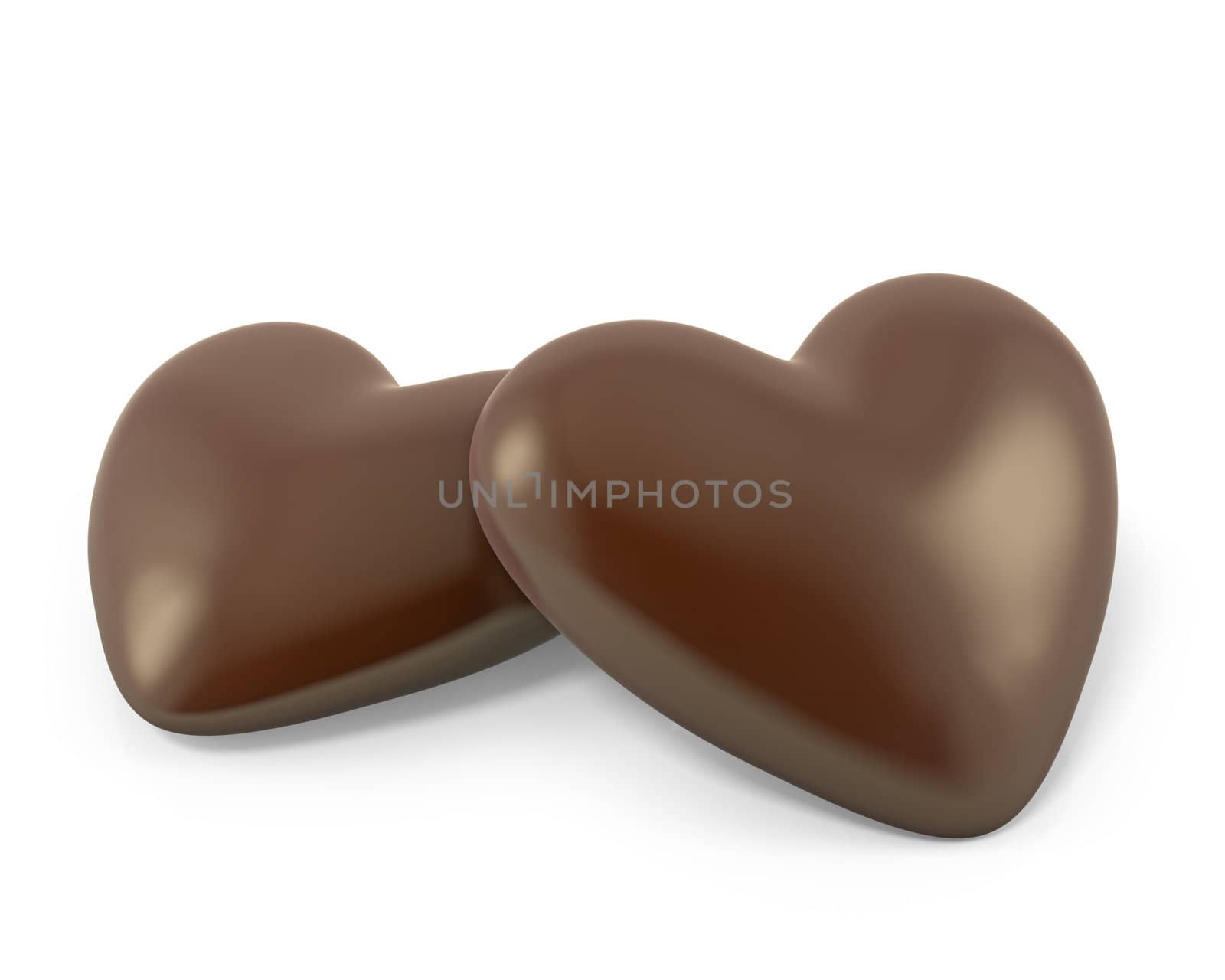 Pair of heart shaped chocolate candies isolated on white background