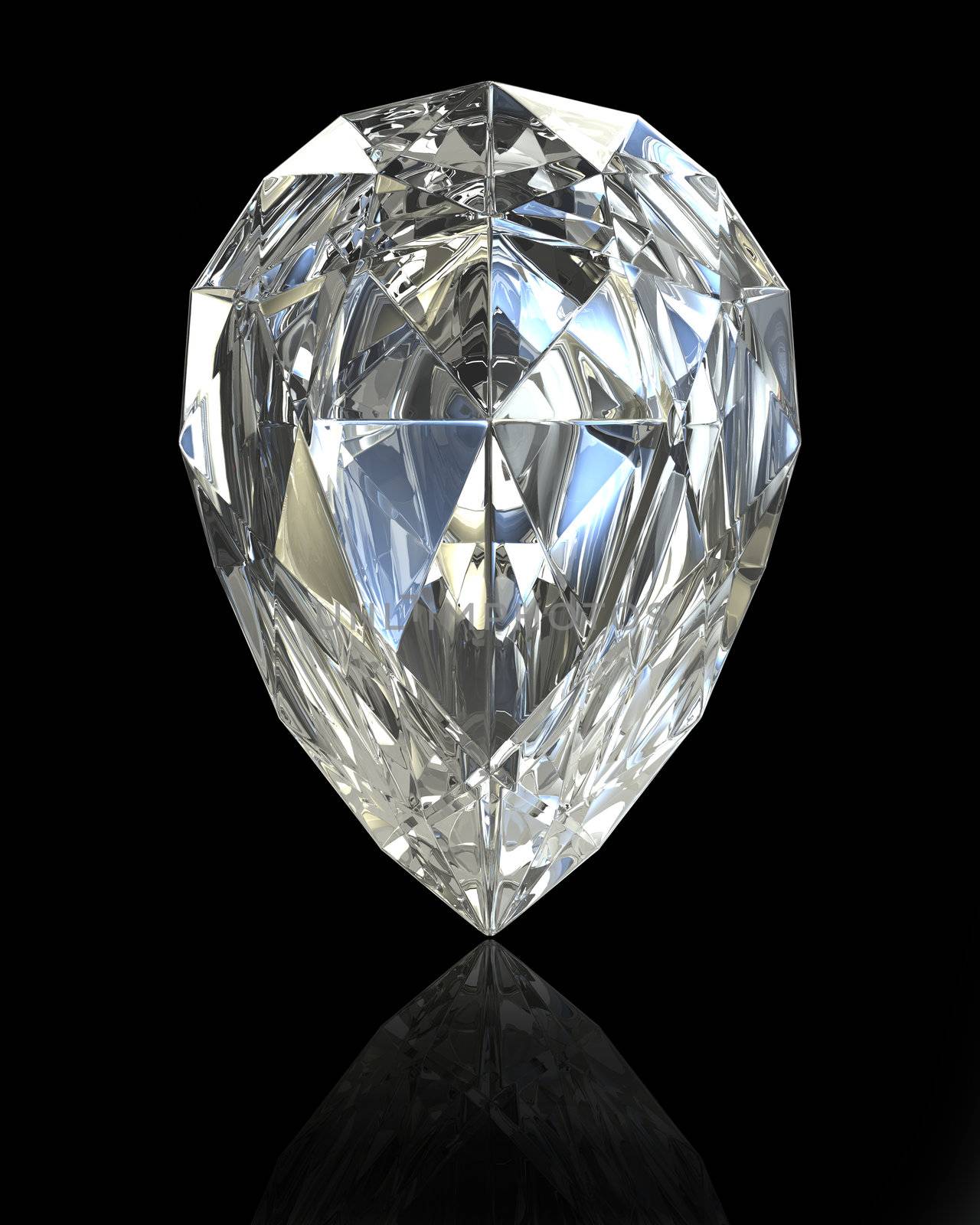 Pear cut diamond, isolated on black background