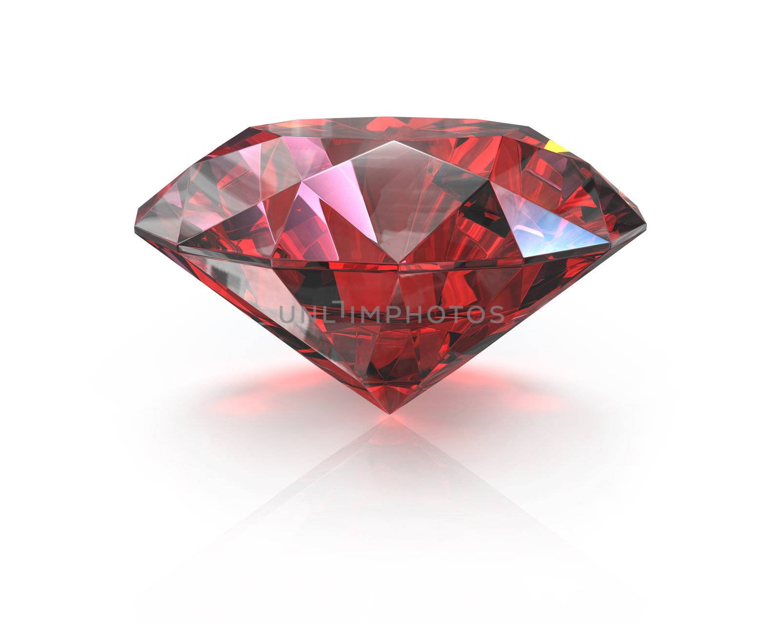 Round cut ruby, isolated on white background