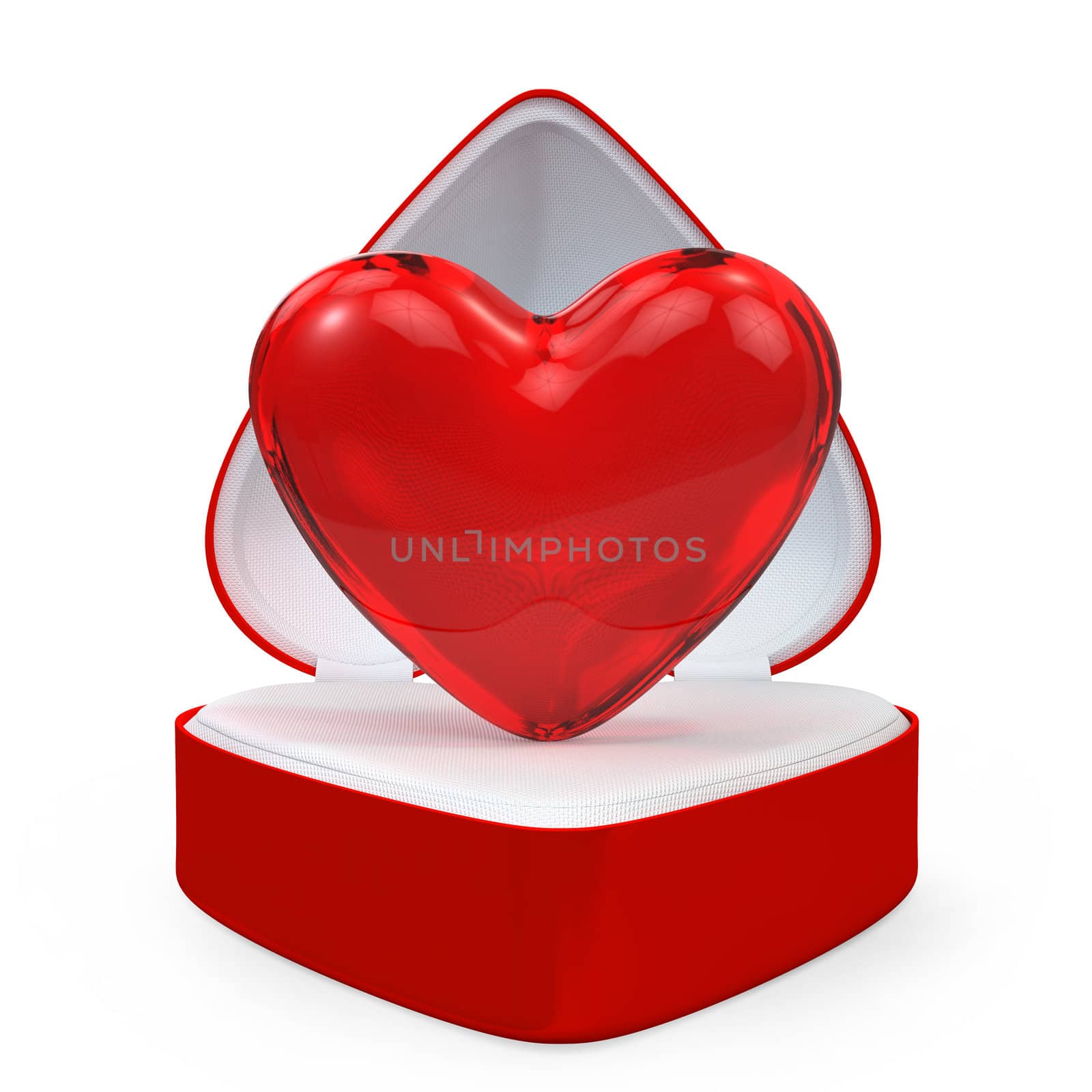 Heart in a heart shaped gift box, isolated on white background