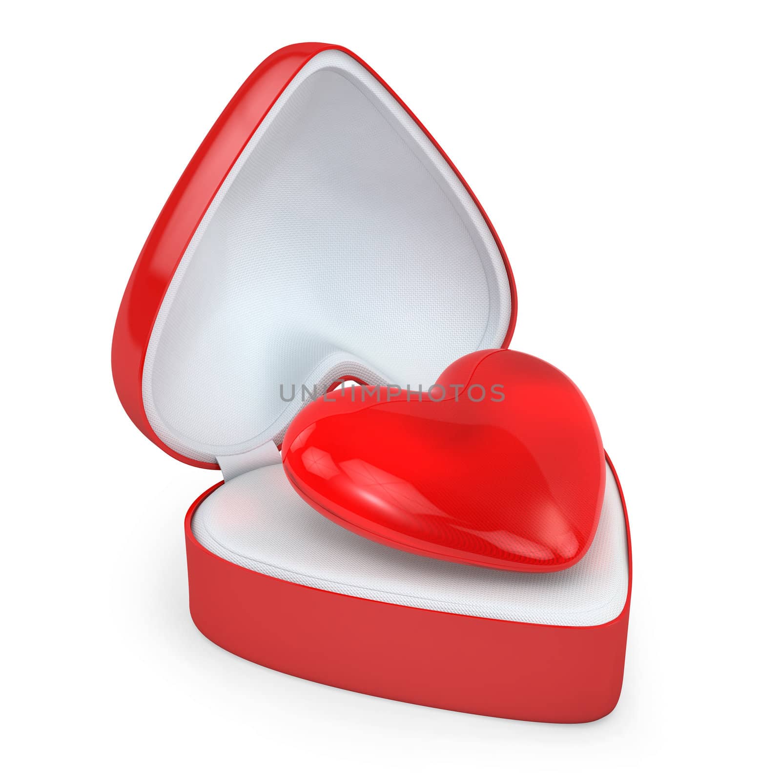 Heart in a heart shaped gift box, isolated on white background