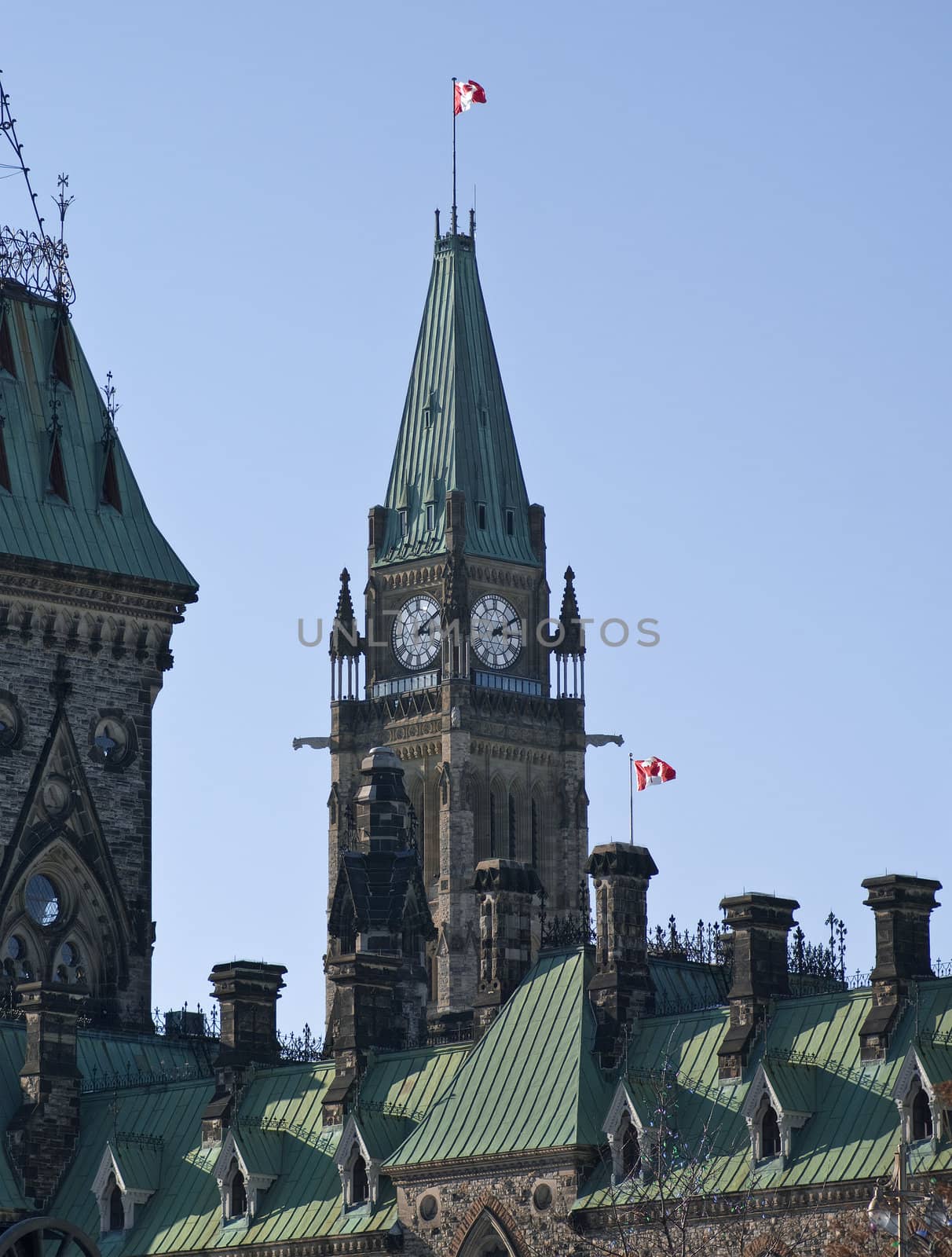 The Canadian Parliemant behind the East Block roof.