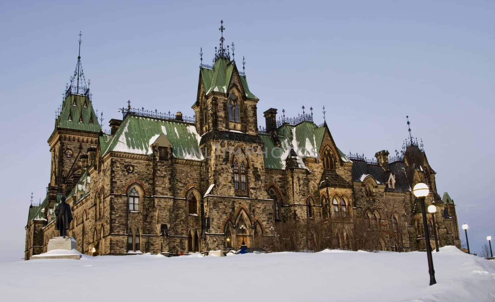 The canadian Parliament East block during the winter season.