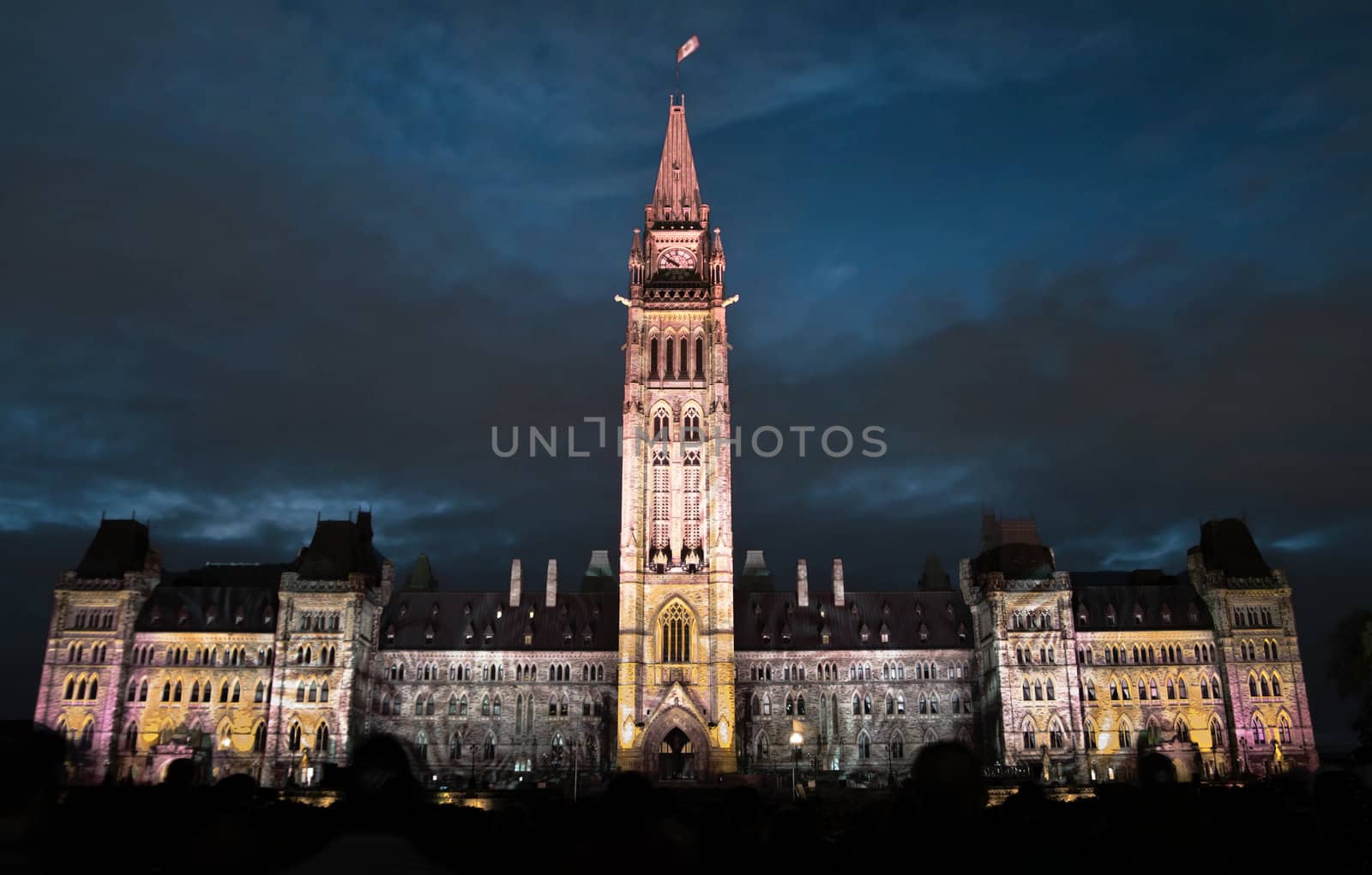 The canadian Parliament during the sound and light show in Ottawa, Canada.