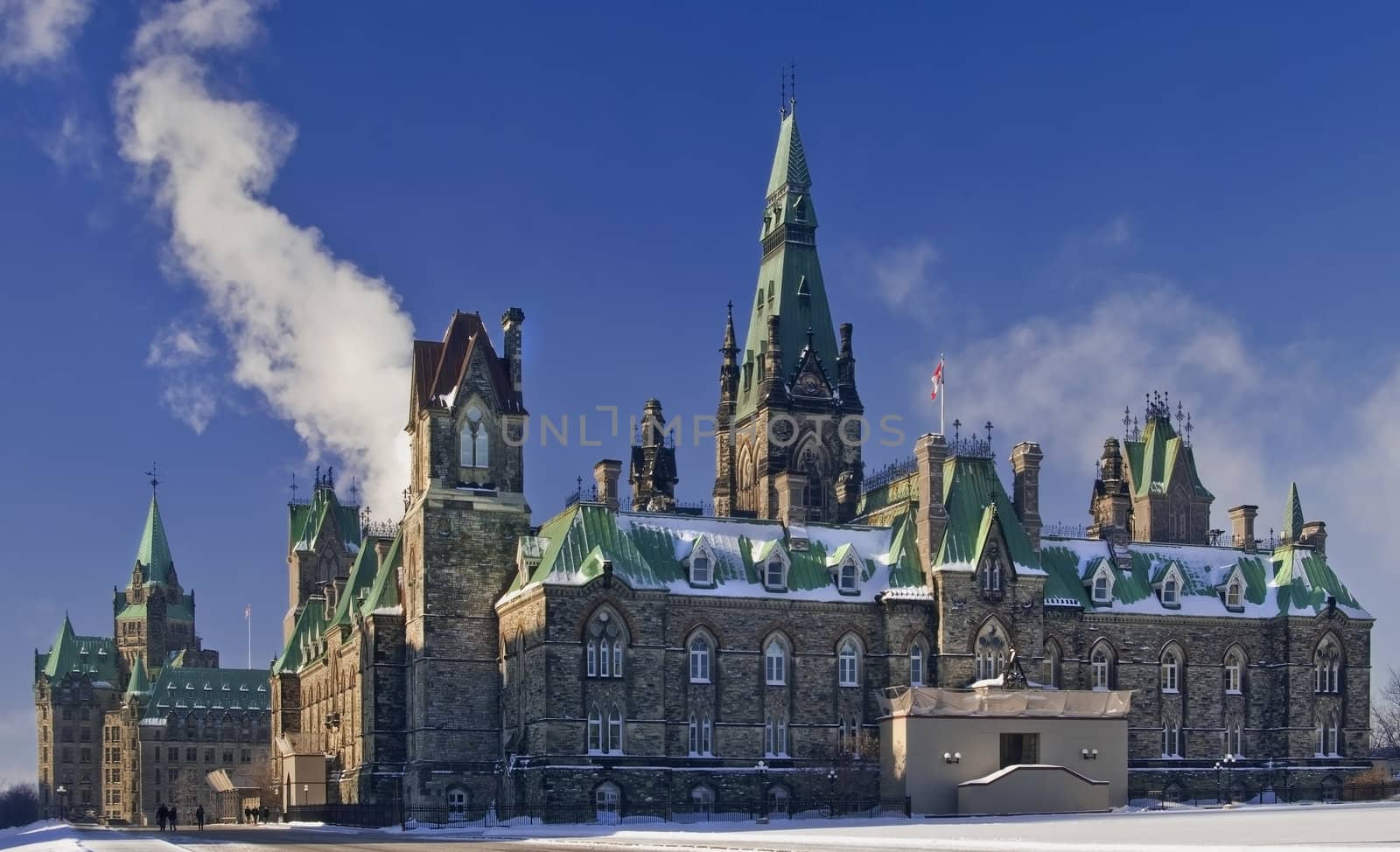 The canadian Parliament West Block building during winter.