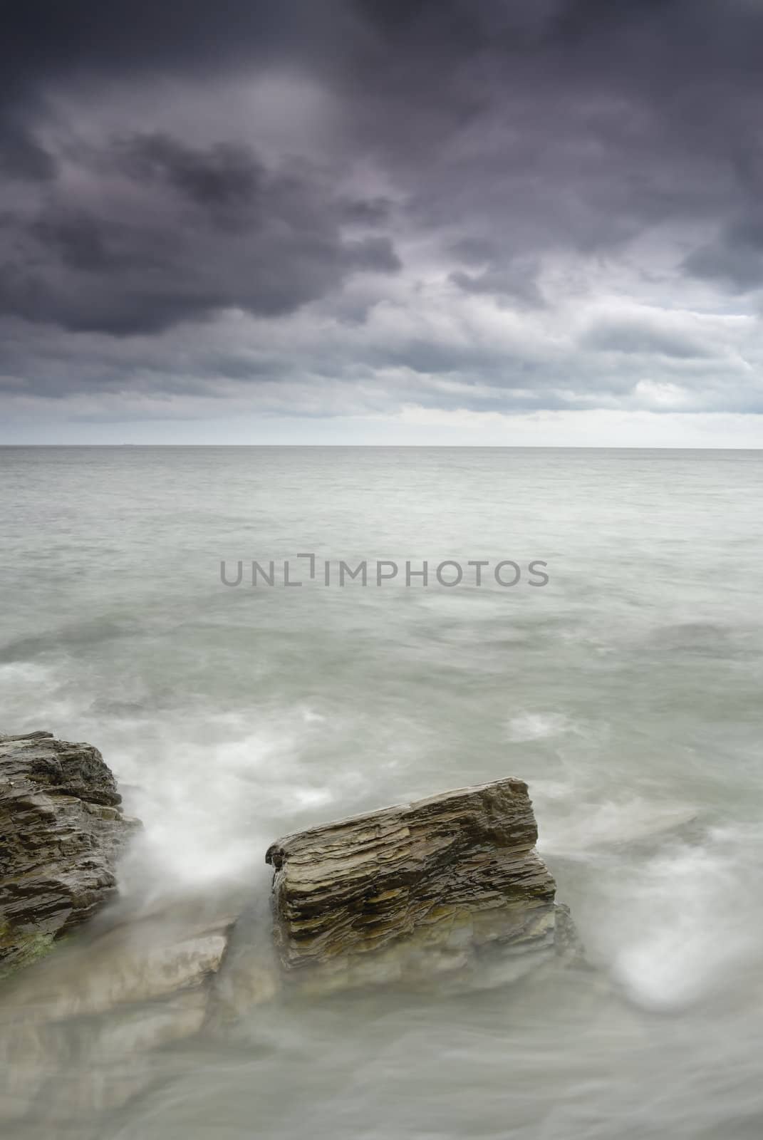 Pendower, Cornwall, UK. Landscape. Slow shutter with motion blur in water.