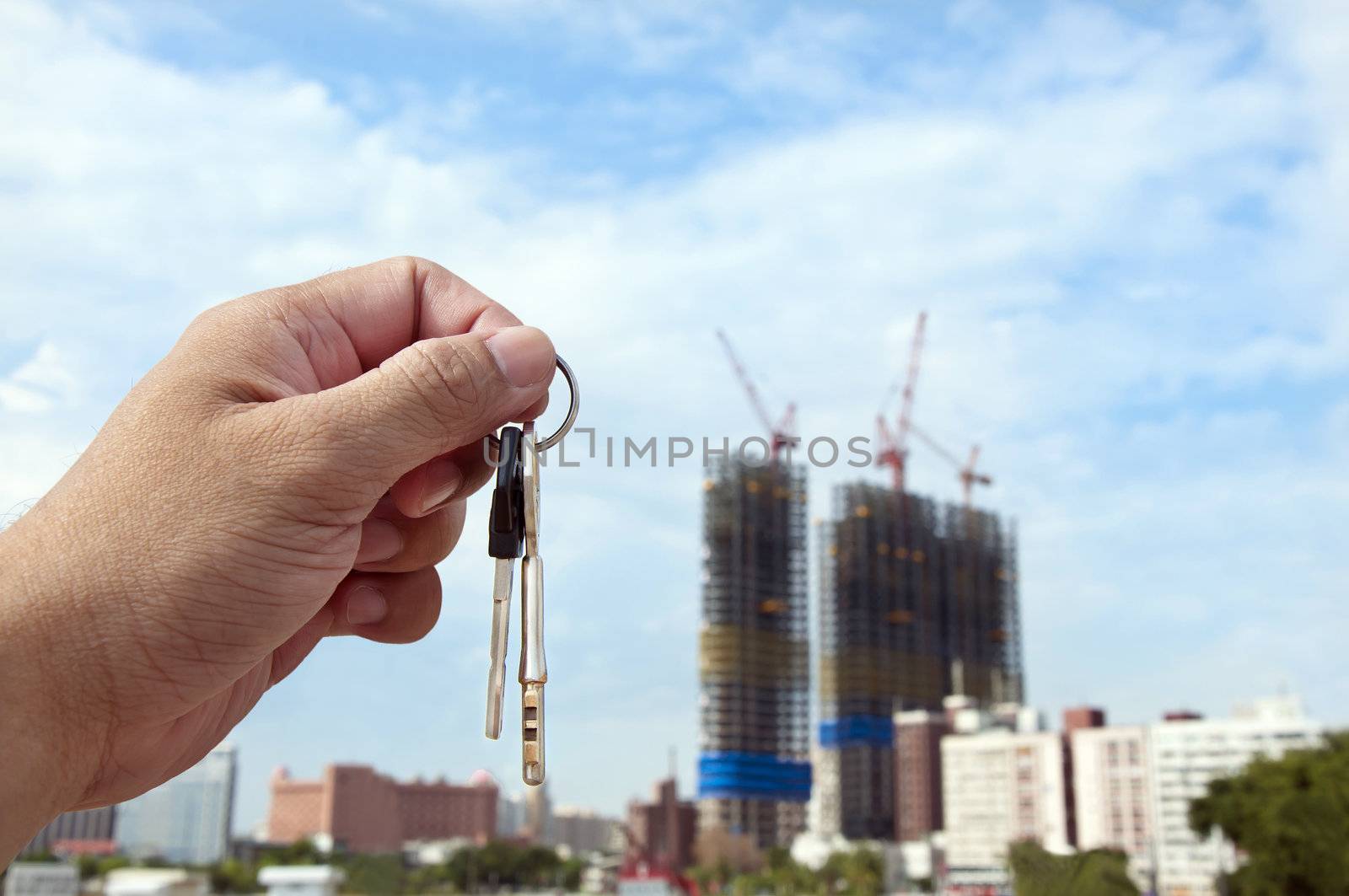 Took the key and construction of the building in the blurred background