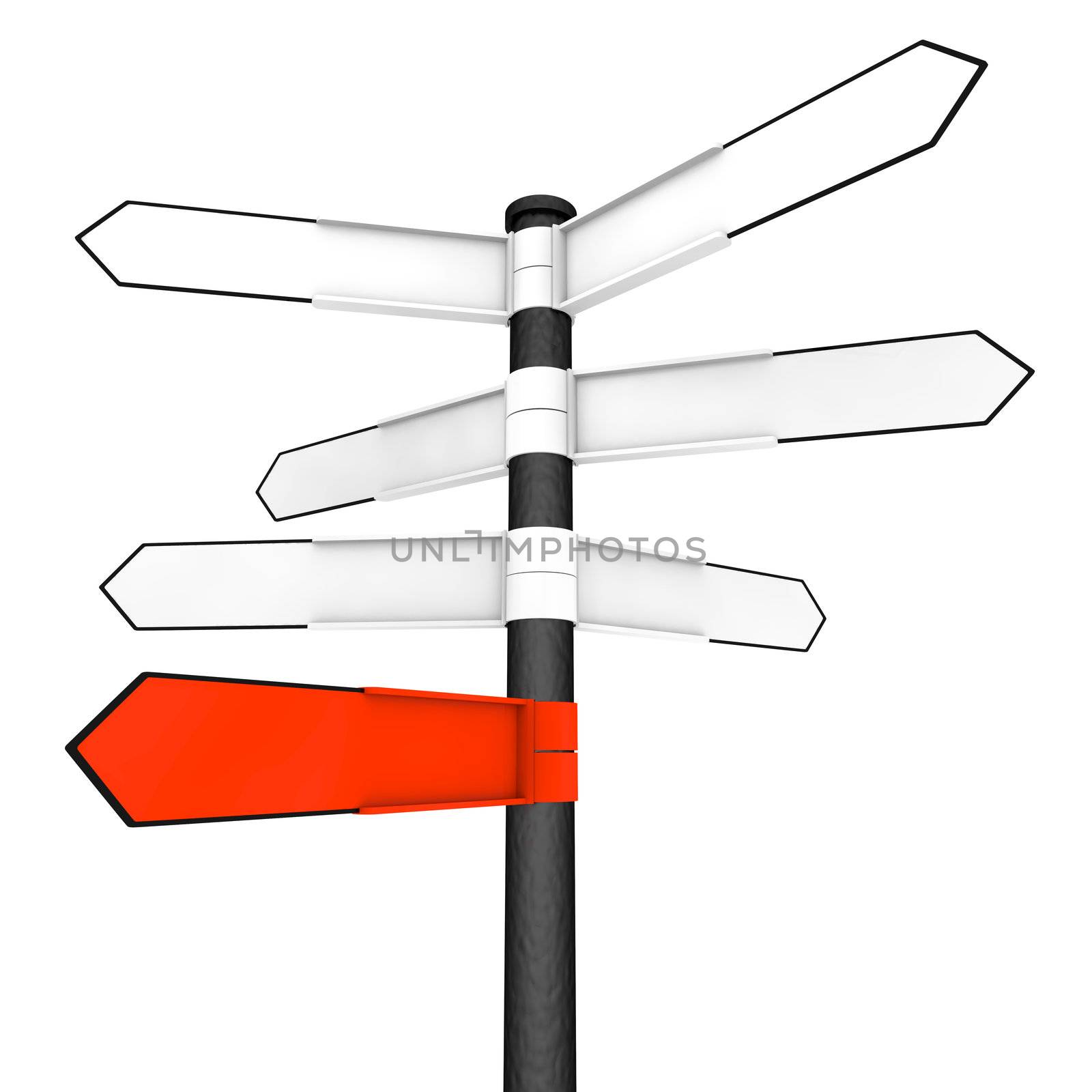 Crossroads sign with blank pointers for your own text with the bottom one highlighted red