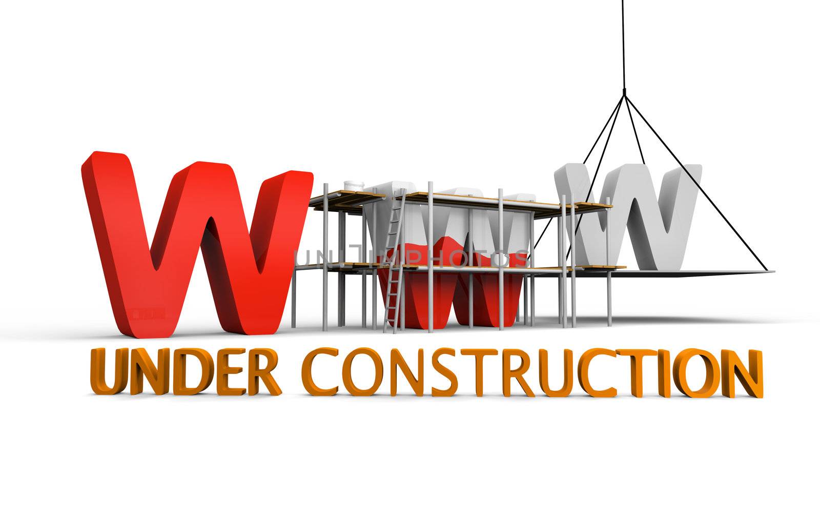 Simple website under construction concept with letters www being built and painted red