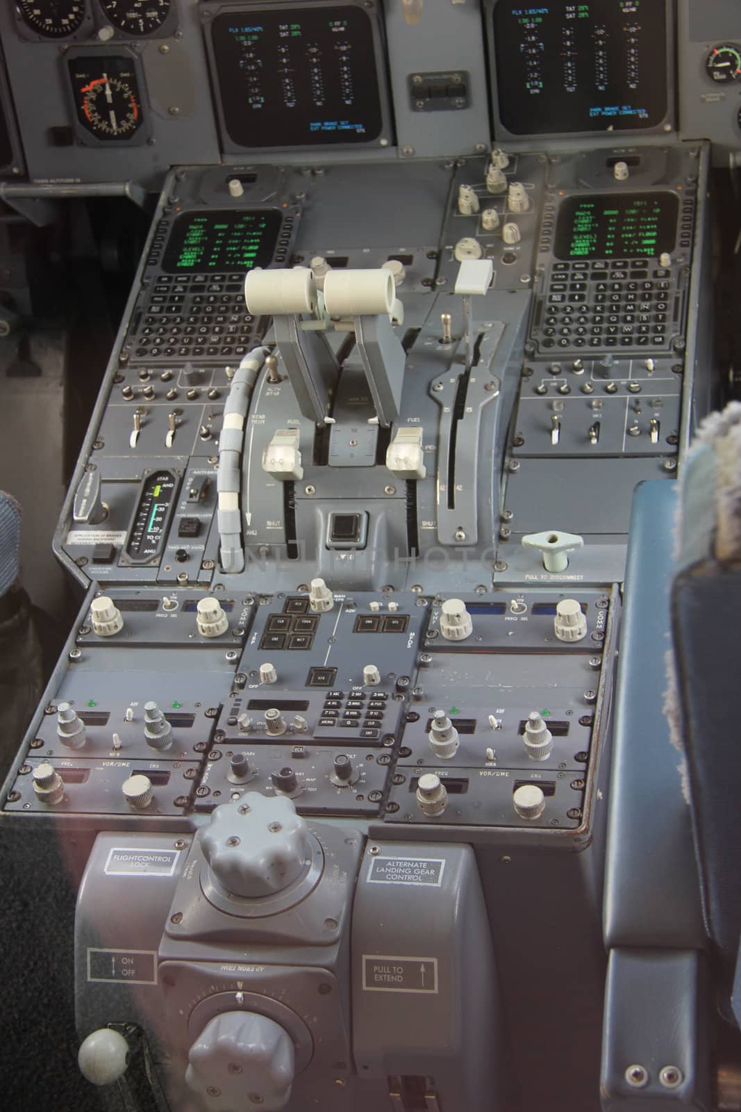 Detail of the cockpit of a small passenger airplane