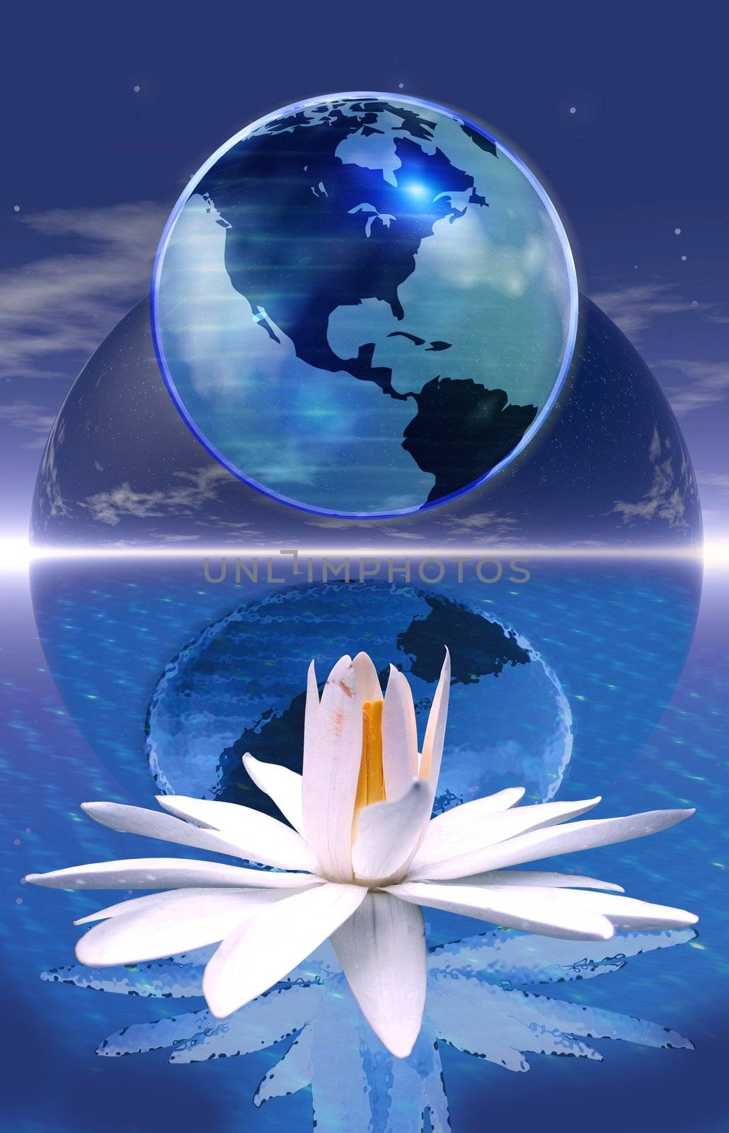 Earth globe and lotus flower - meditation concept by rgbspace