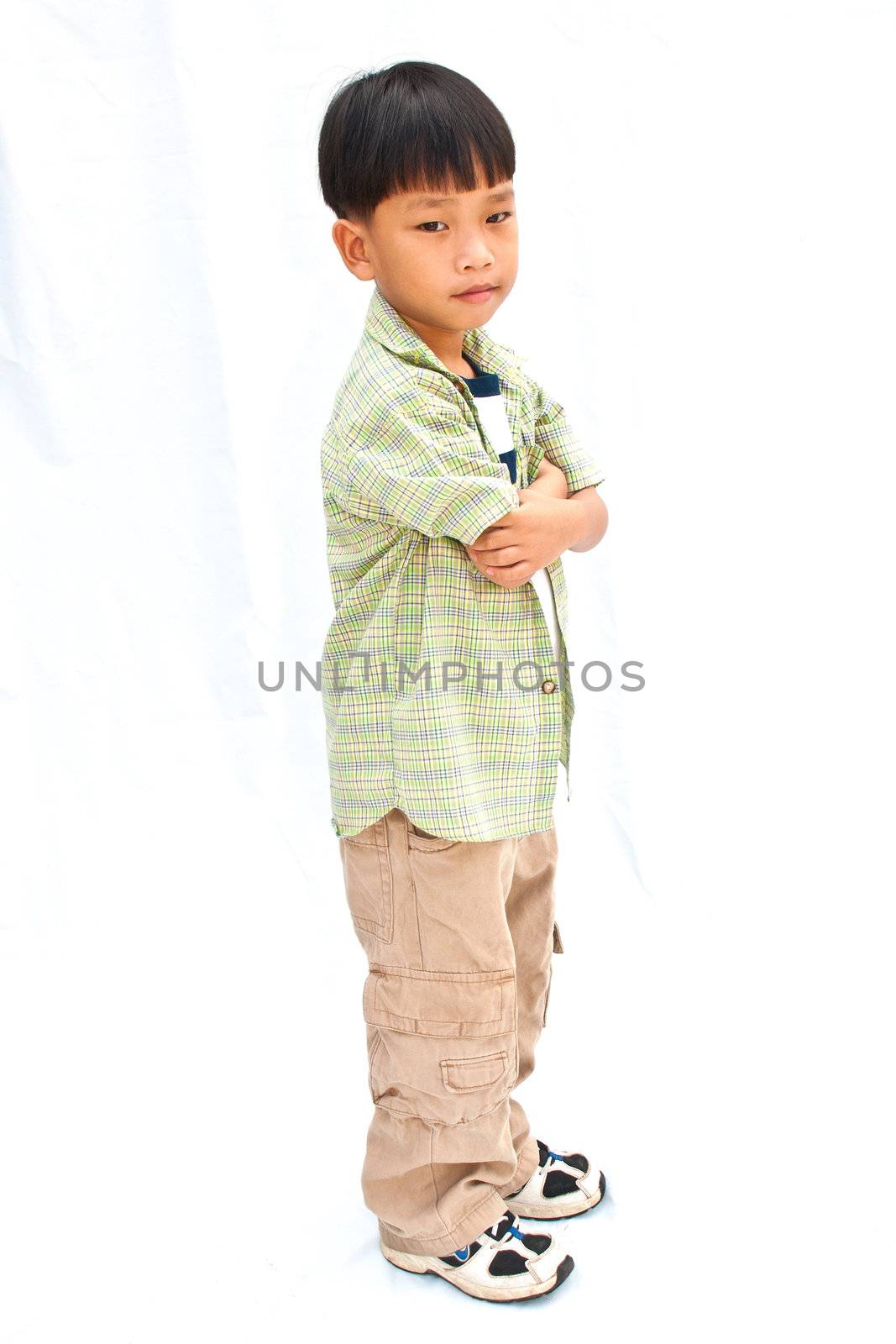 Asian little boy isolated on white background