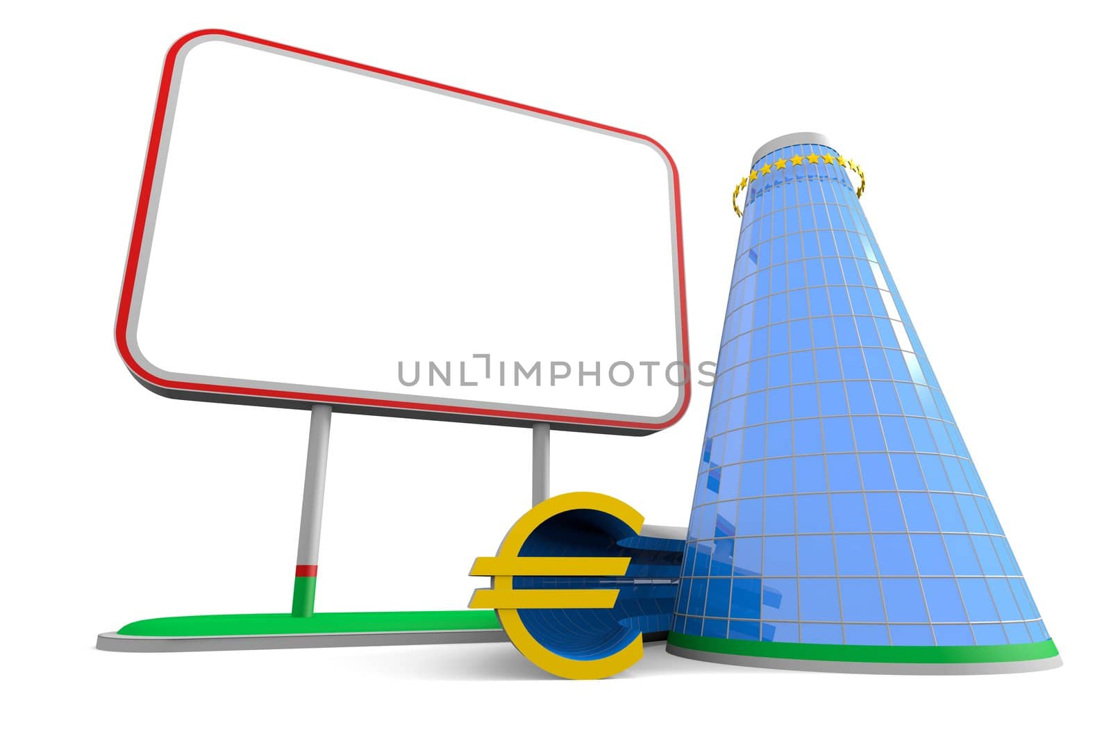 Billboard. Business building with euro symbol.