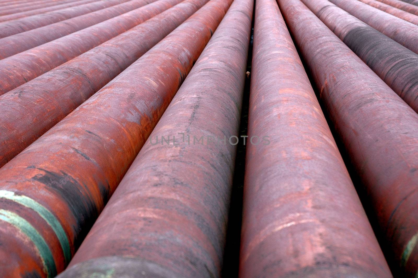 iron pipes, in an area of petroleum drilling