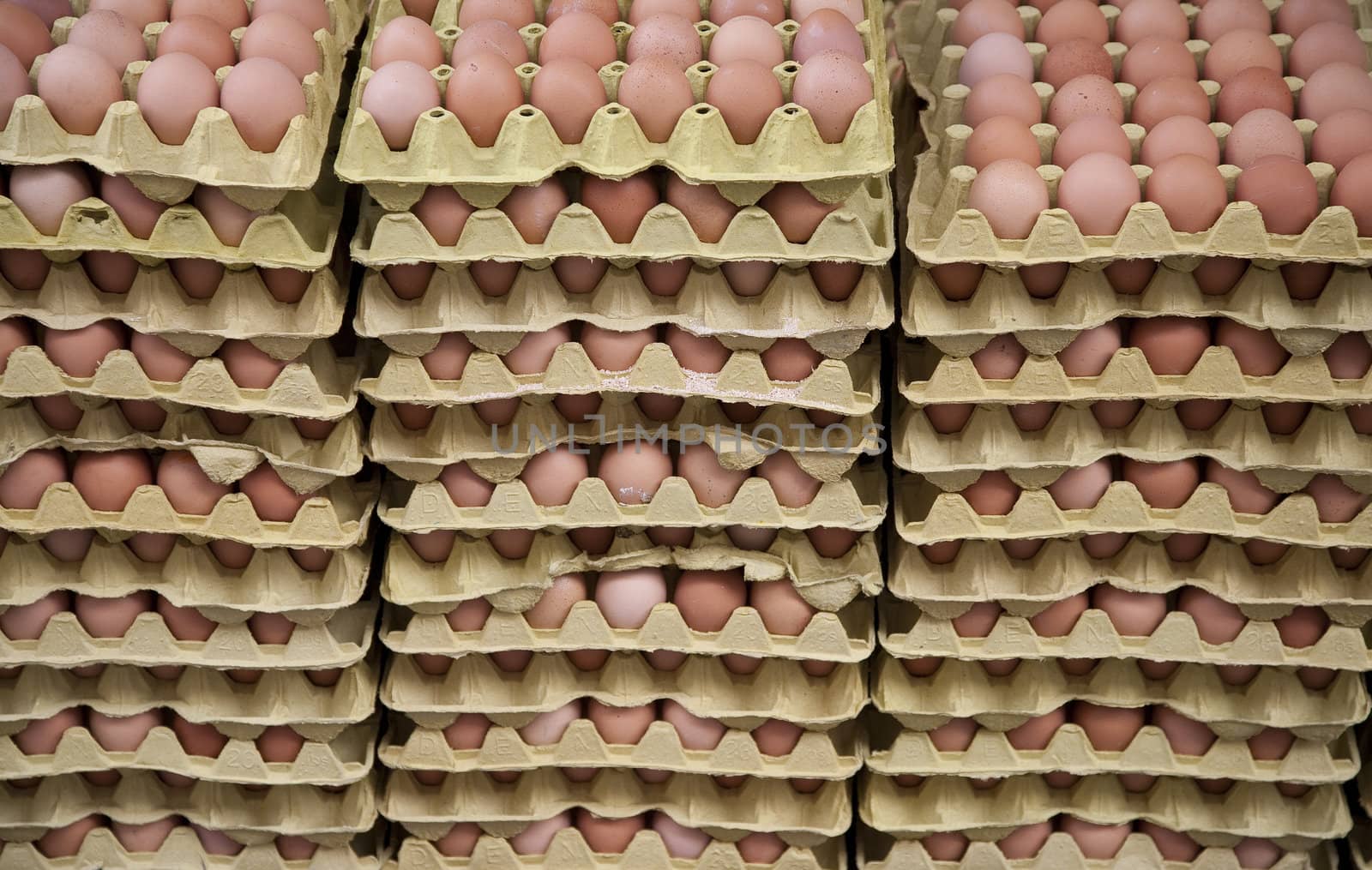 Hundreds of fresh eggs for sale on an urban Istanbul food market.