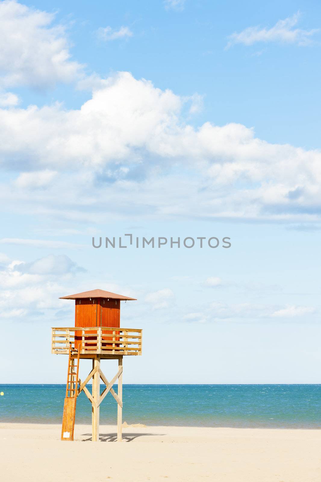 lifeguard cabin on the beach in Narbonne Plage, Languedoc-Roussillon, France