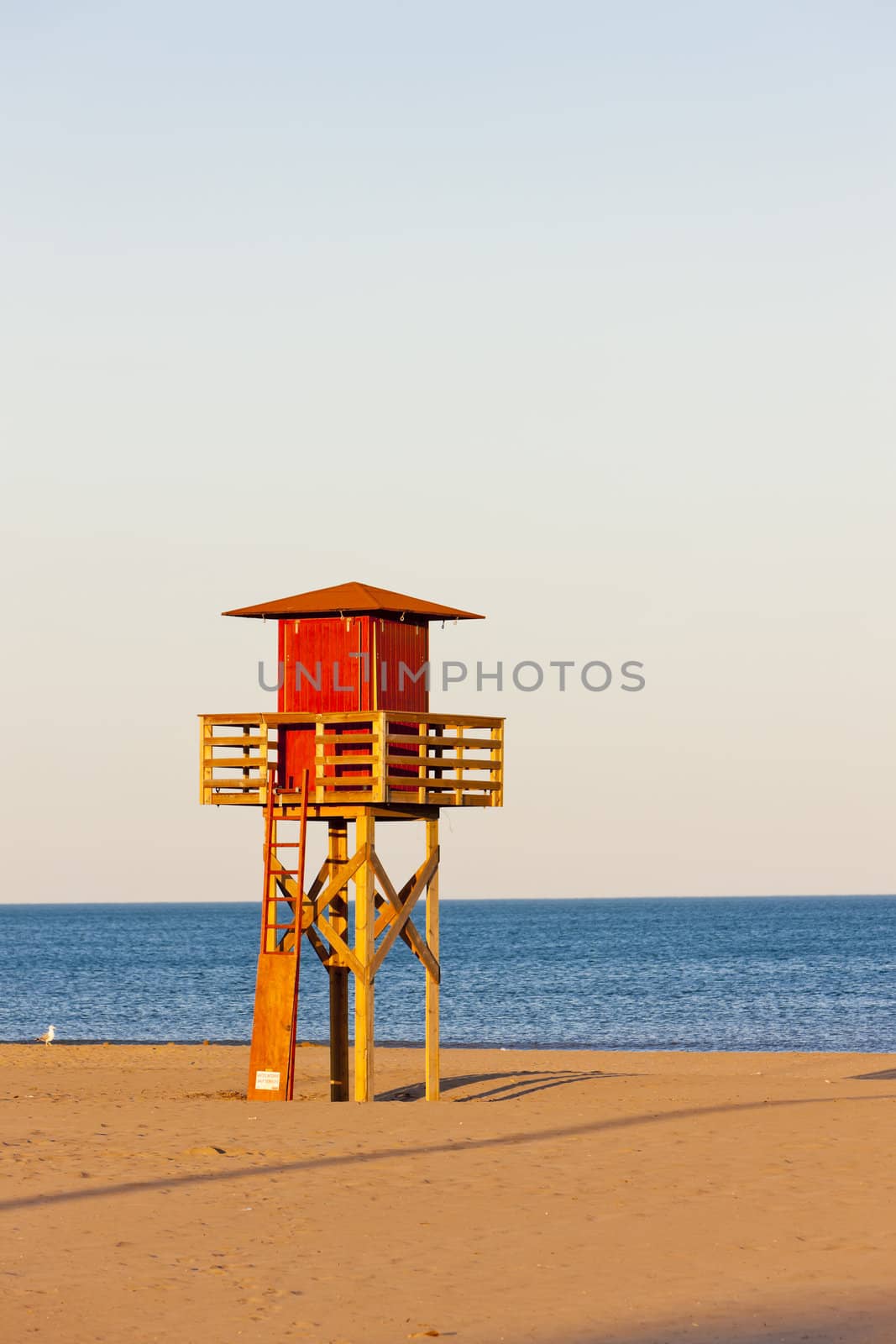 lifeguard cabin on the beach in Narbonne Plage, Languedoc-Roussi by phbcz