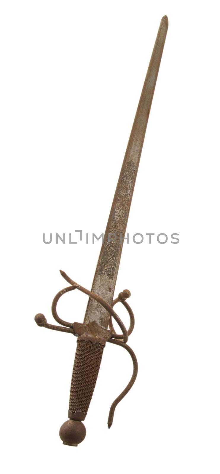 Renaissance rusty blade isolated over white background