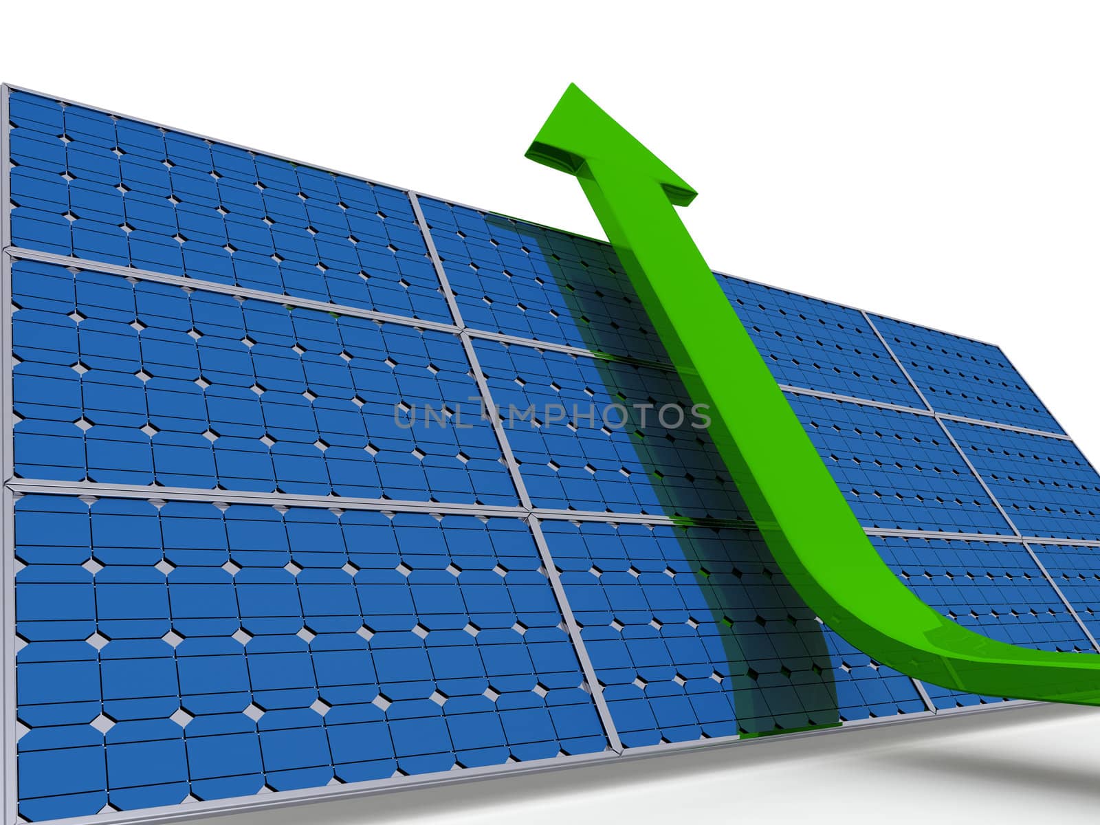 Green arrow going upwards along solar panel