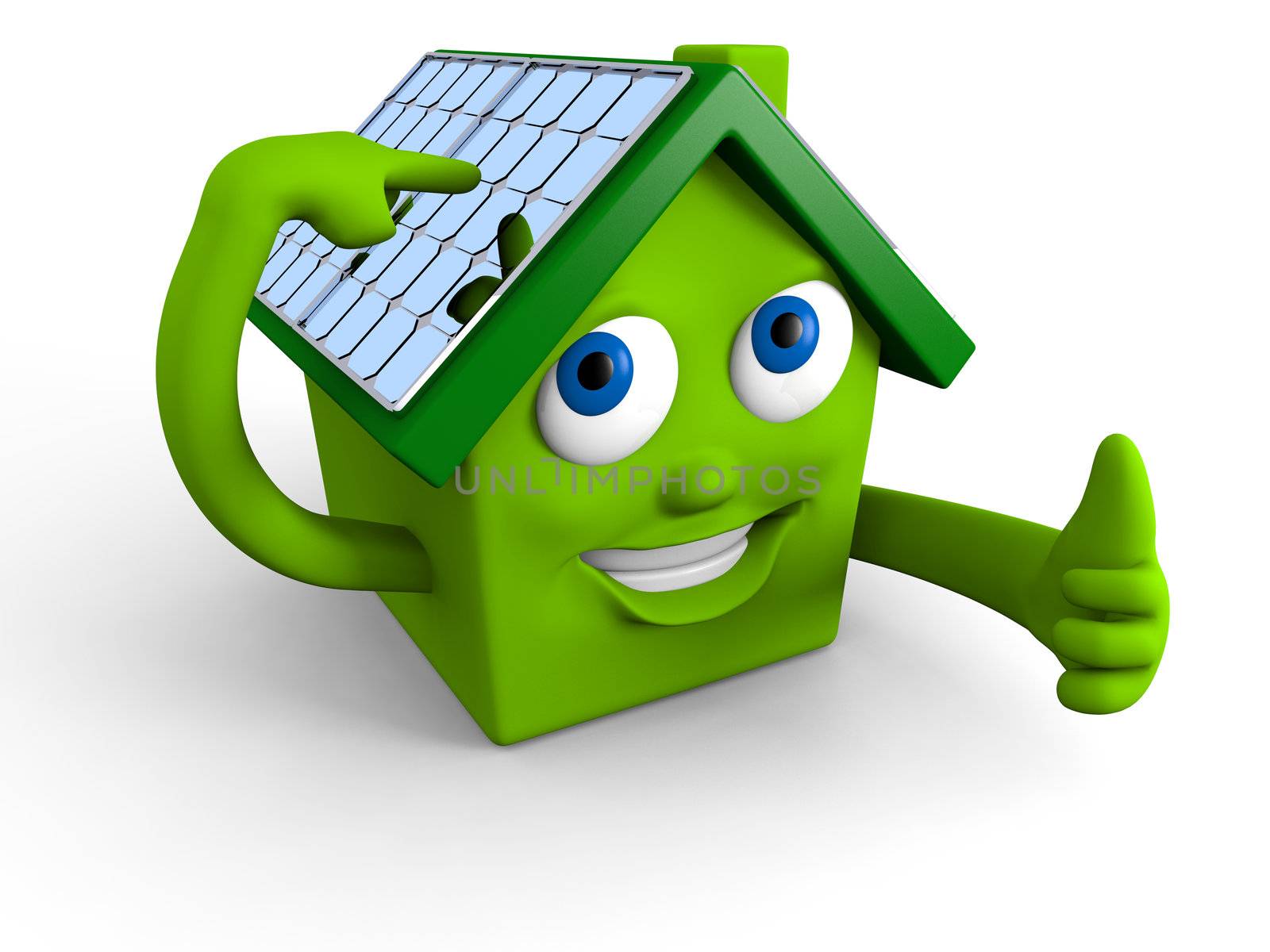 Happy green house showing its solar panels on the roof