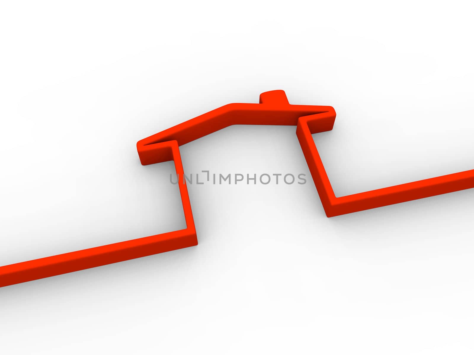 Symbol of a house made of red 3D line on white background
