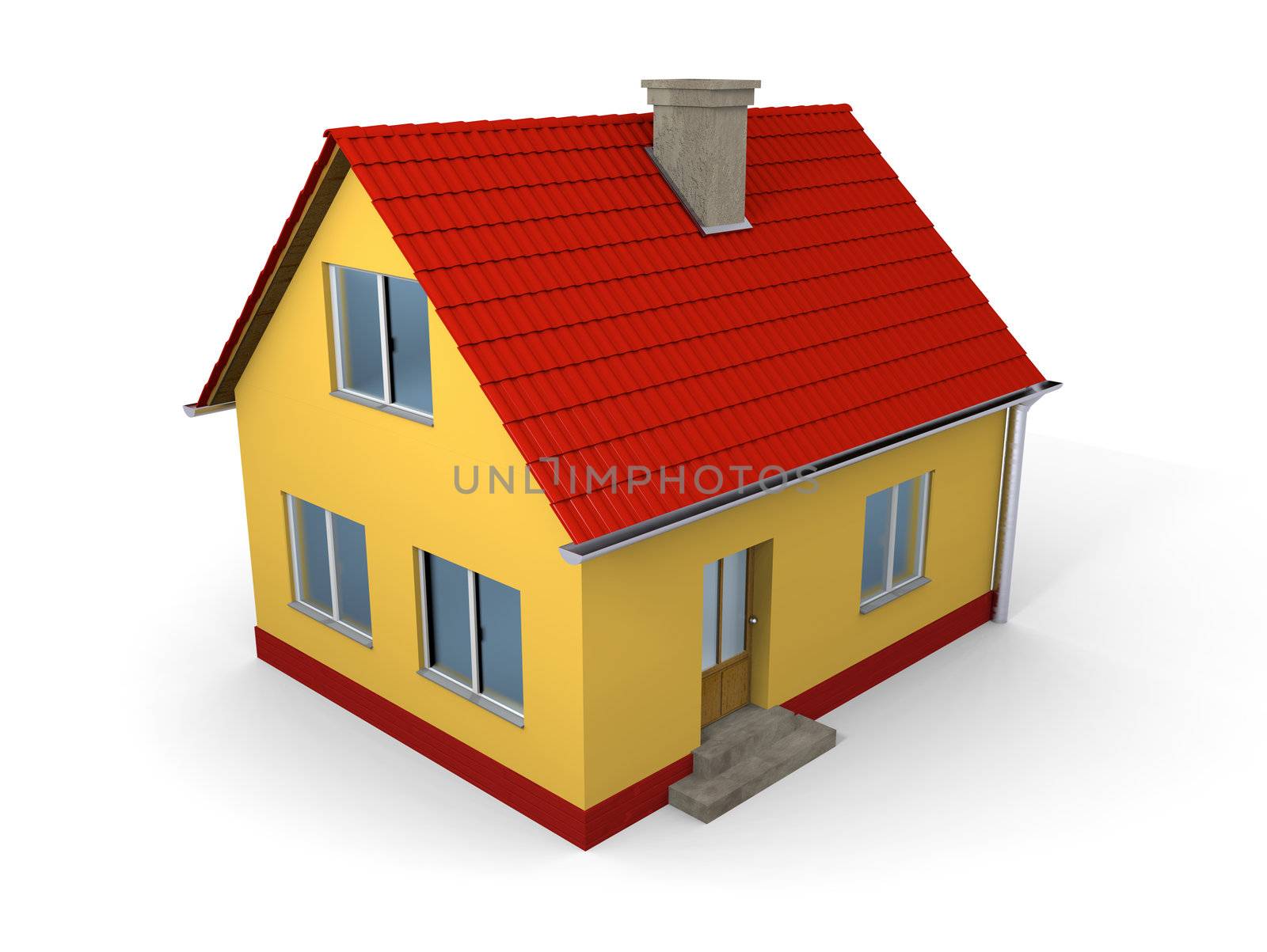 Small family house with red roof on white background