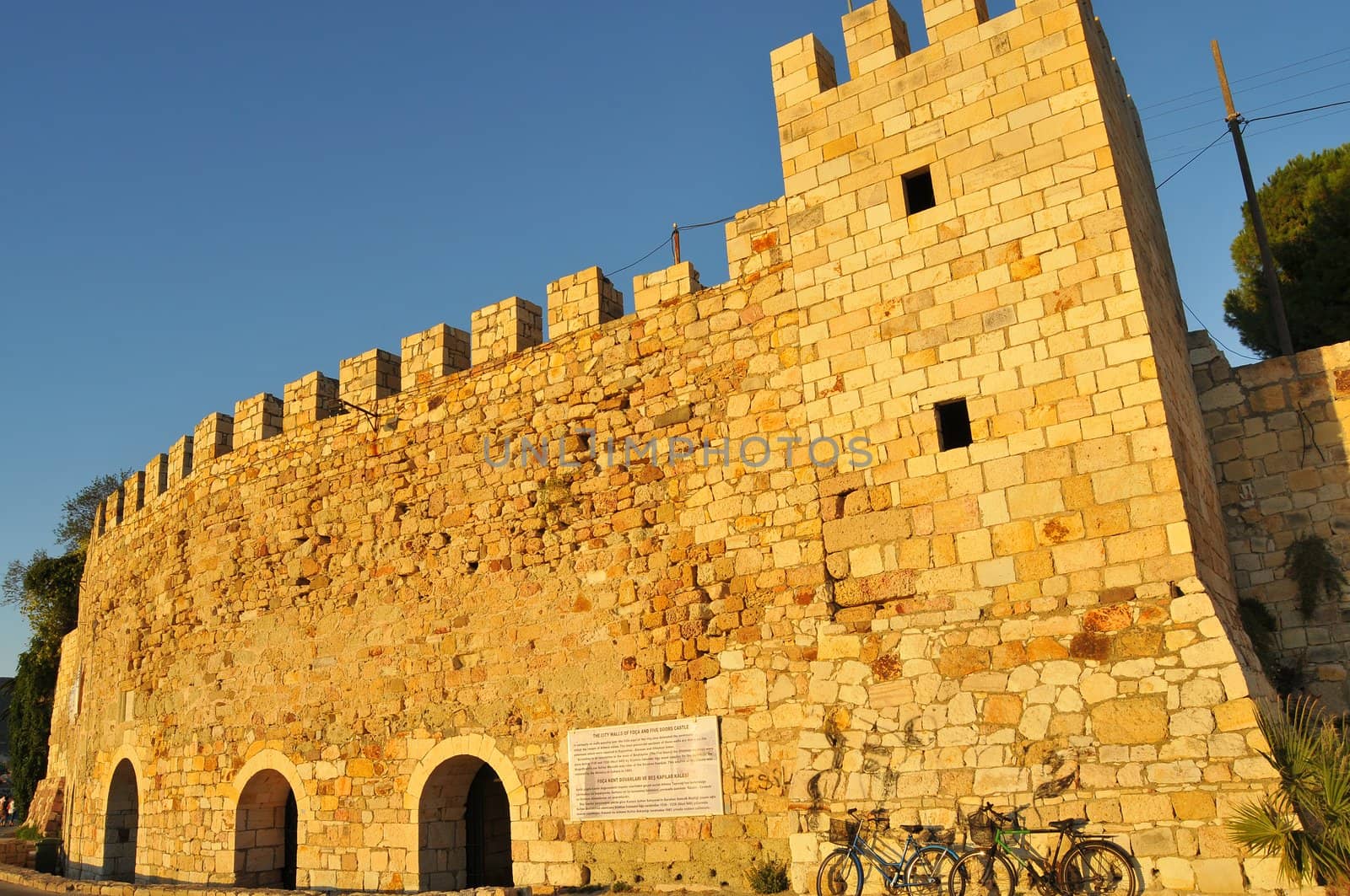 the city walls of foca and five doors castle - turkey