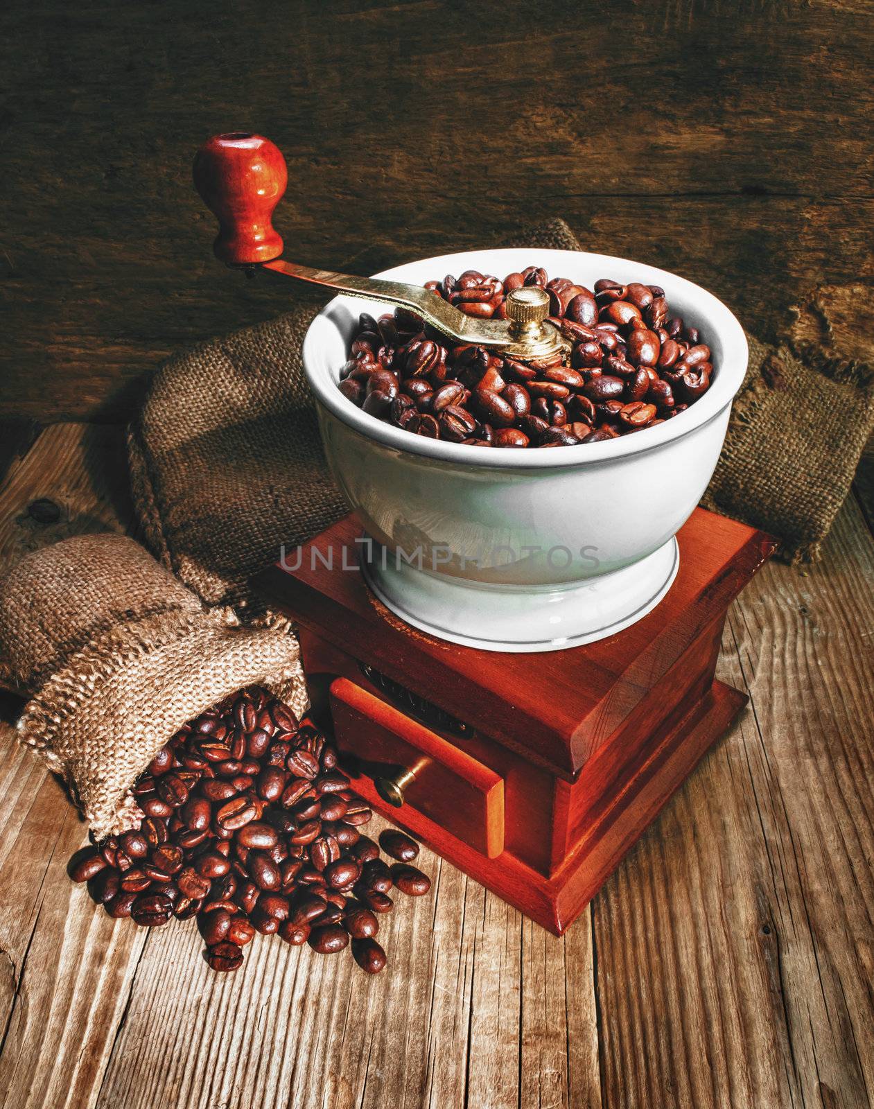 grinder and other accessories for the coffee in an old-style